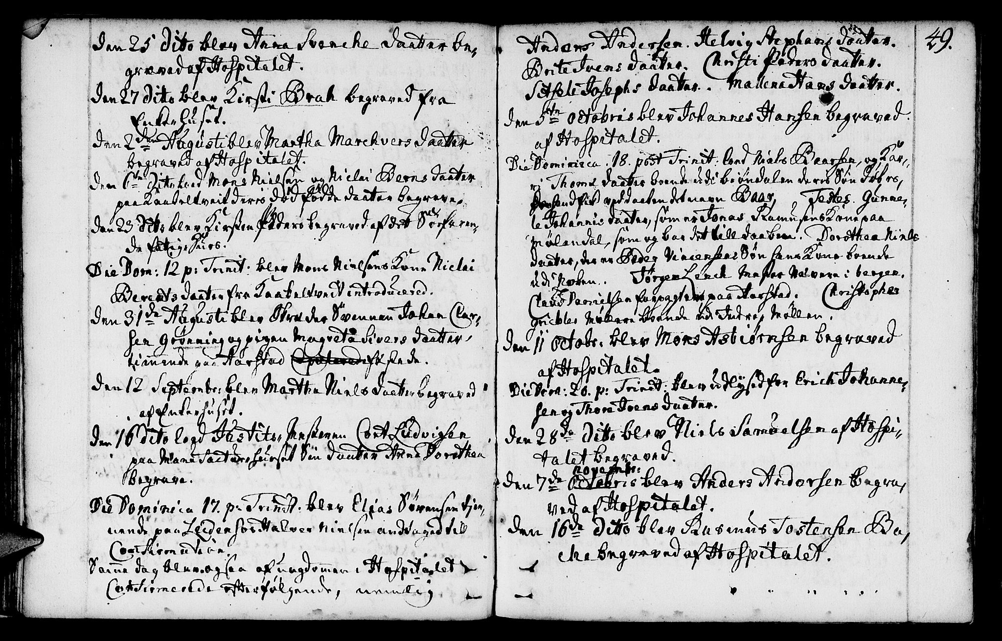 St. Jørgens hospital og Årstad sokneprestembete, AV/SAB-A-99934: Parish register (official) no. A 1, 1743-1823, p. 49