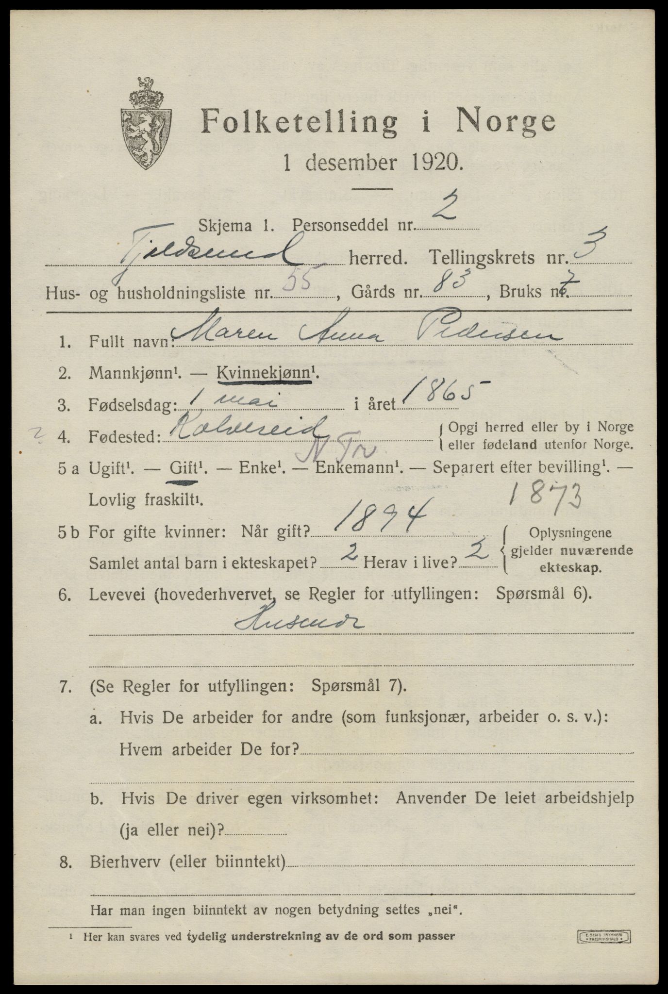 SAT, 1920 census for Tjeldsund, 1920, p. 2280