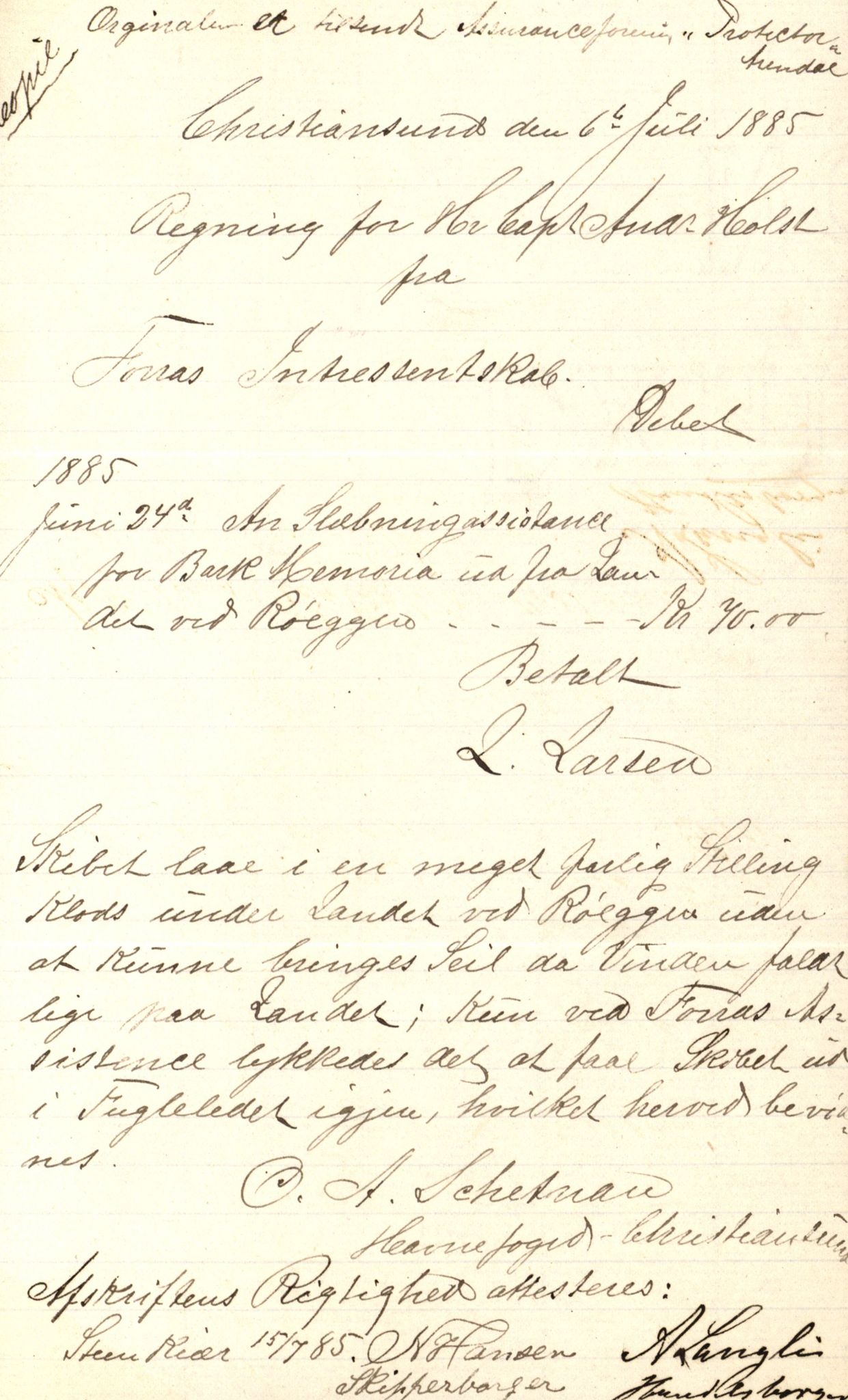 Pa 63 - Østlandske skibsassuranceforening, VEMU/A-1079/G/Ga/L0018/0008: Havaridokumenter / Minerva, Medora, Memoria, Medbør, Lucie, 1885, p. 15