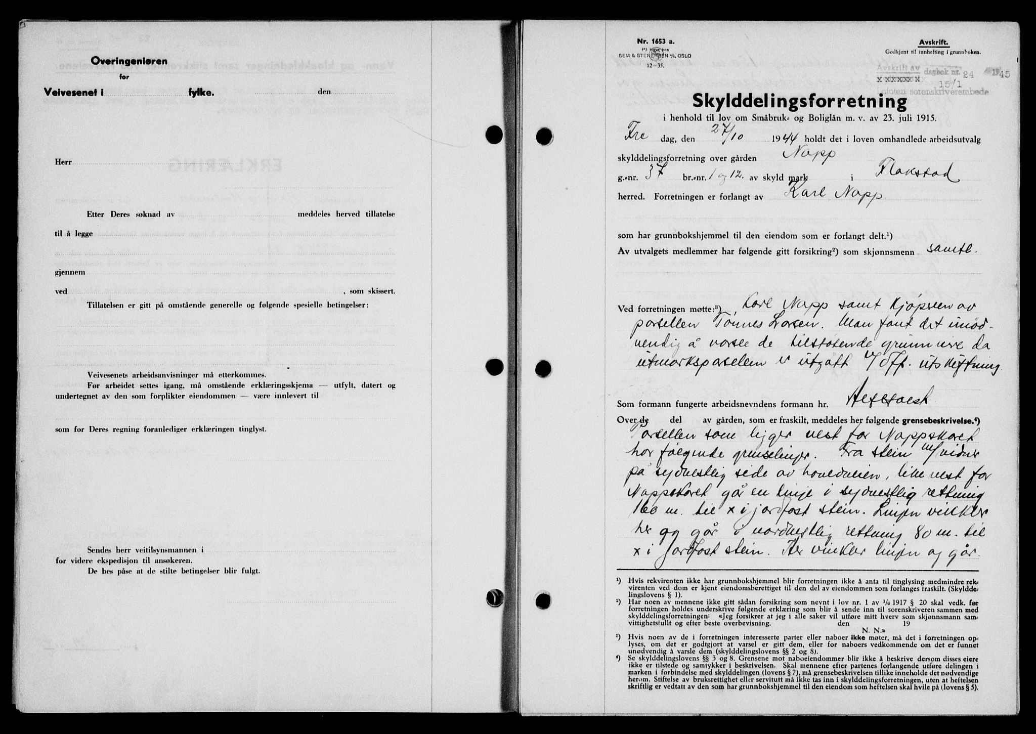 Lofoten sorenskriveri, SAT/A-0017/1/2/2C/L0013a: Mortgage book no. 13a, 1944-1946, Diary no: : 24/1945