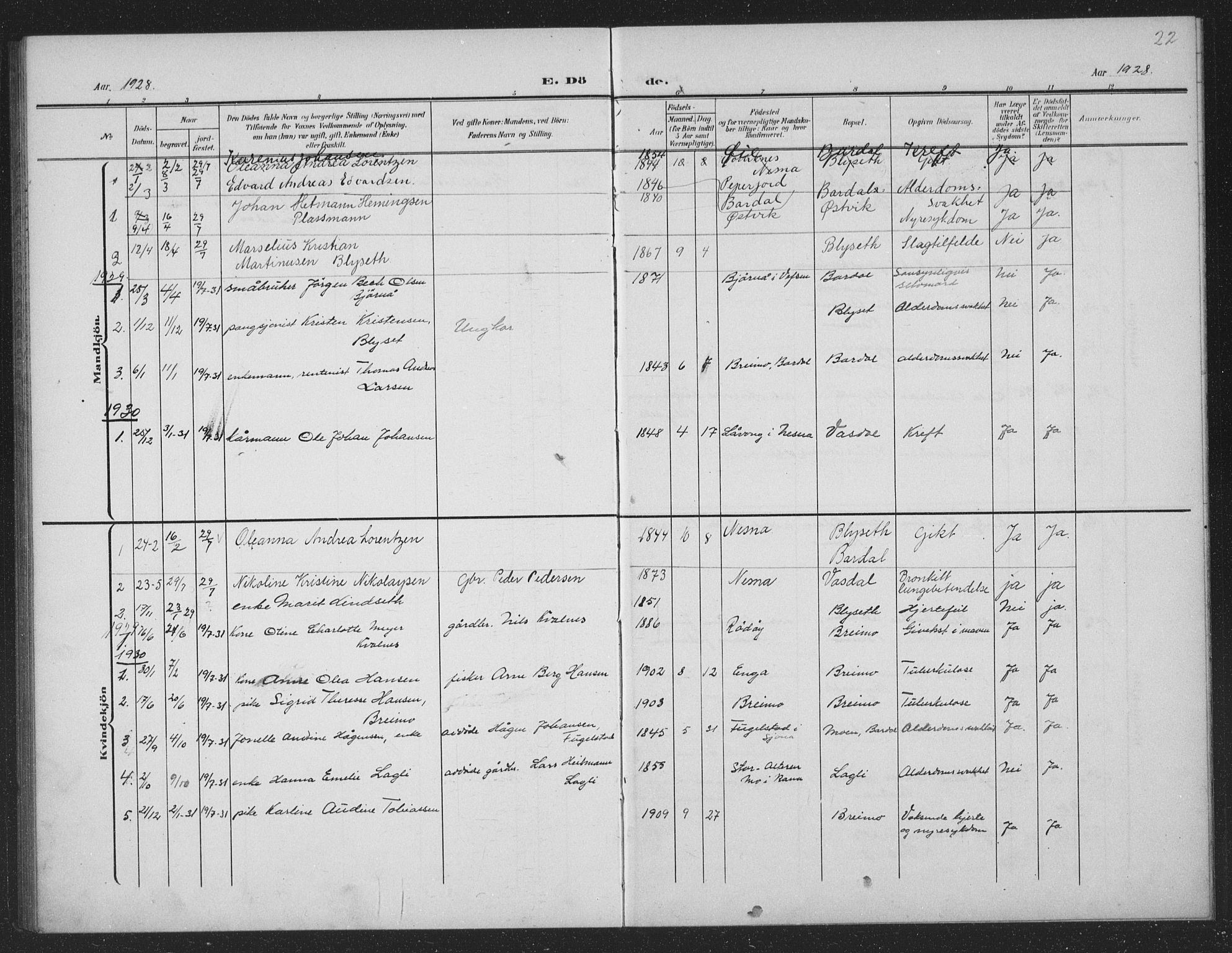 Ministerialprotokoller, klokkerbøker og fødselsregistre - Nordland, AV/SAT-A-1459/833/L0502: Parish register (copy) no. 833C01, 1906-1934, p. 22