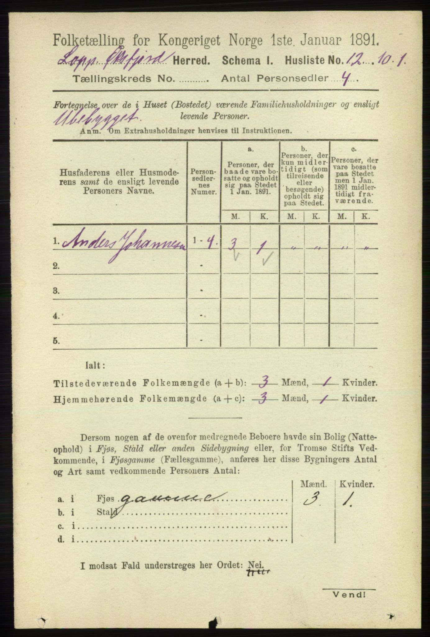 RA, 1891 census for 2014 Loppa, 1891, p. 660