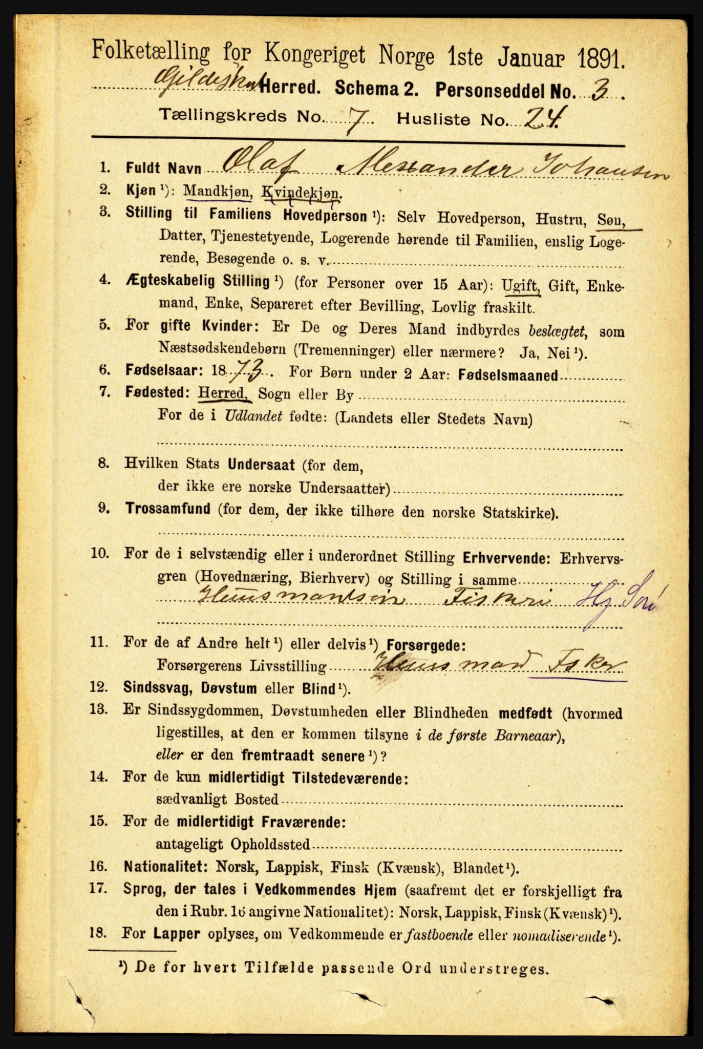 RA, 1891 census for 1838 Gildeskål, 1891, p. 2356