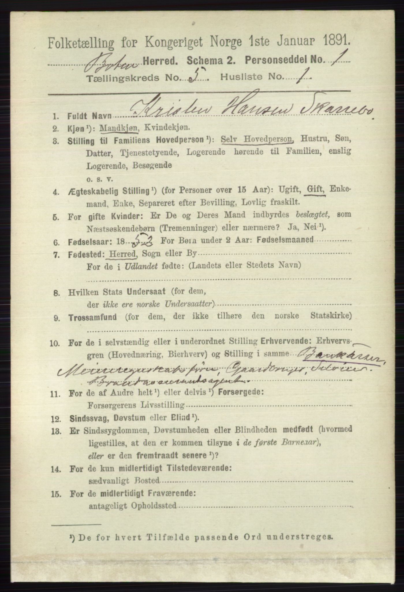 RA, 1891 census for 0715 Botne, 1891, p. 1949