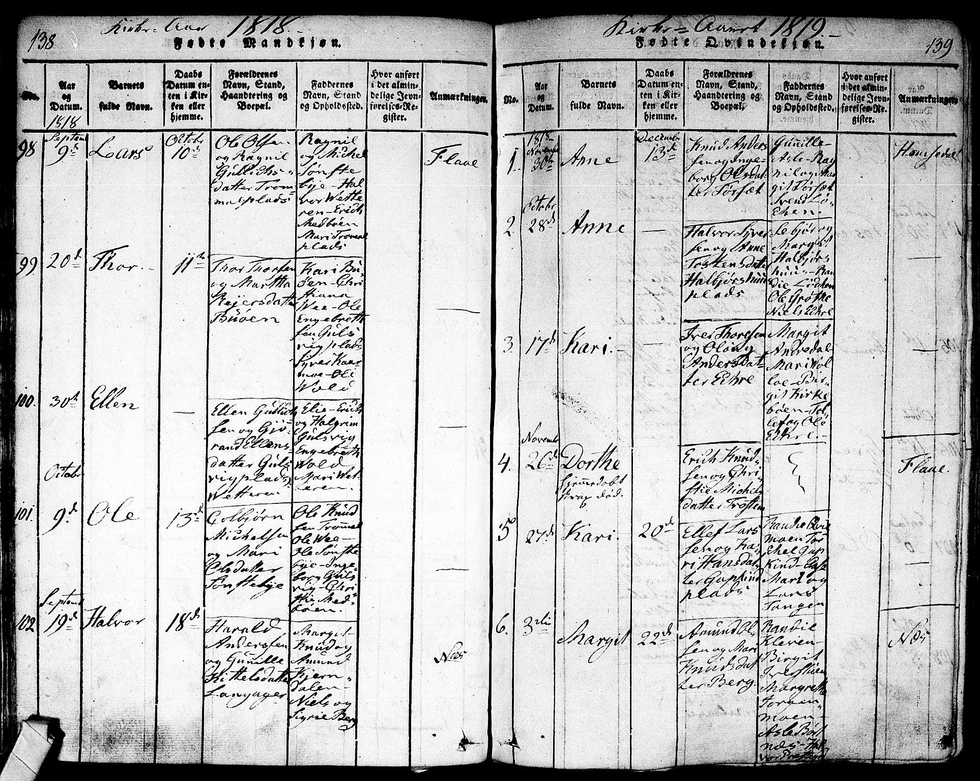 Nes kirkebøker, SAKO/A-236/F/Fa/L0007: Parish register (official) no. 7, 1815-1823, p. 138-139