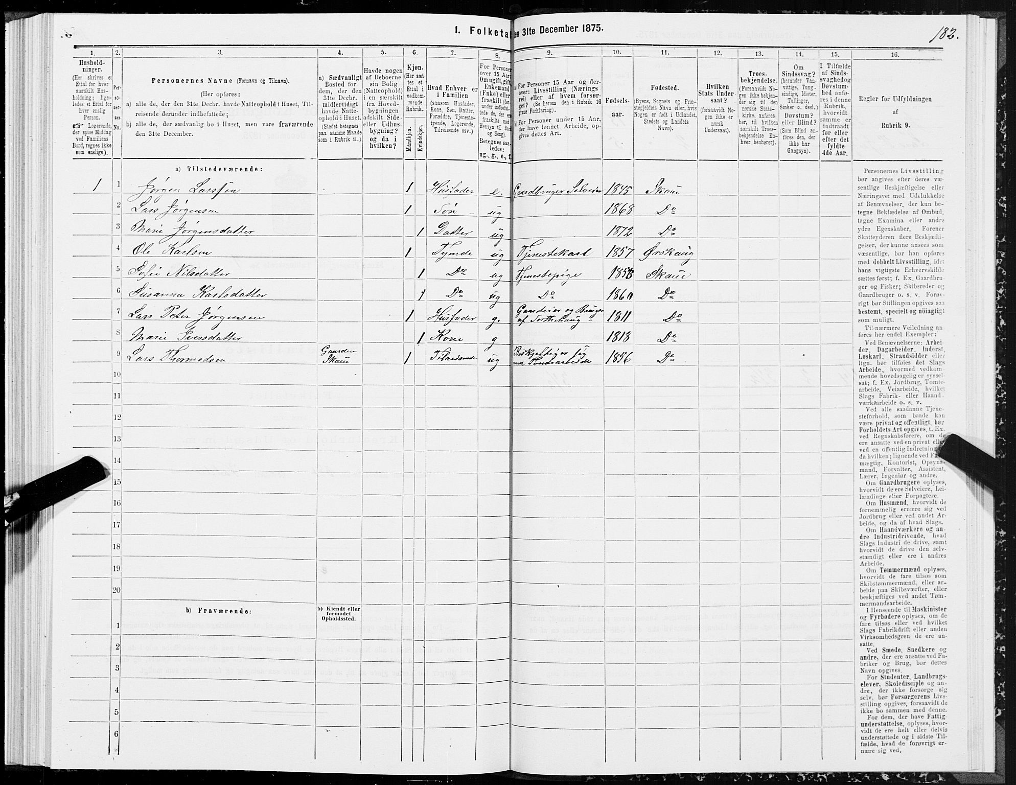 SAT, 1875 census for 1529P Skodje, 1875, p. 1182