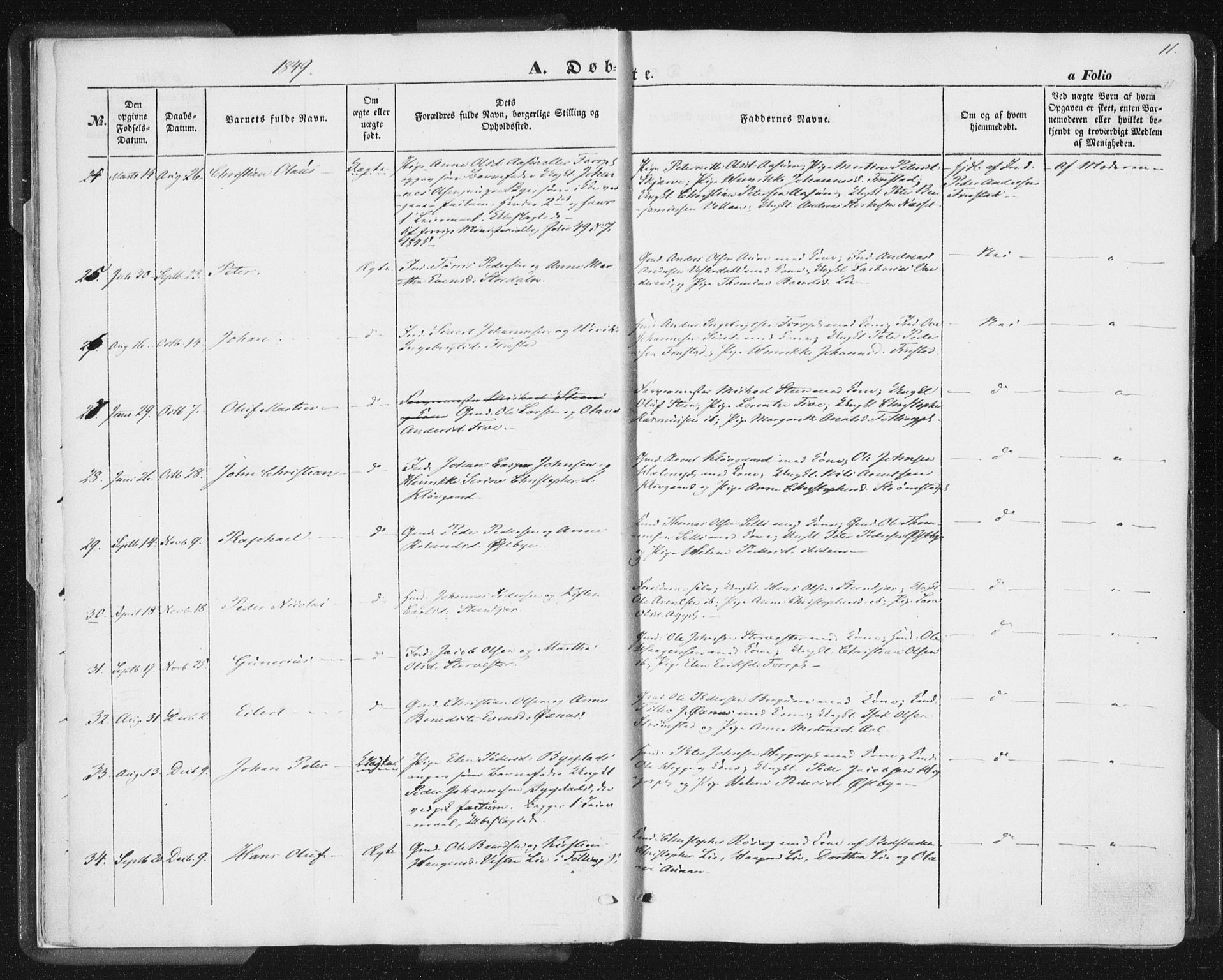Ministerialprotokoller, klokkerbøker og fødselsregistre - Nord-Trøndelag, SAT/A-1458/746/L0446: Parish register (official) no. 746A05, 1846-1859, p. 11