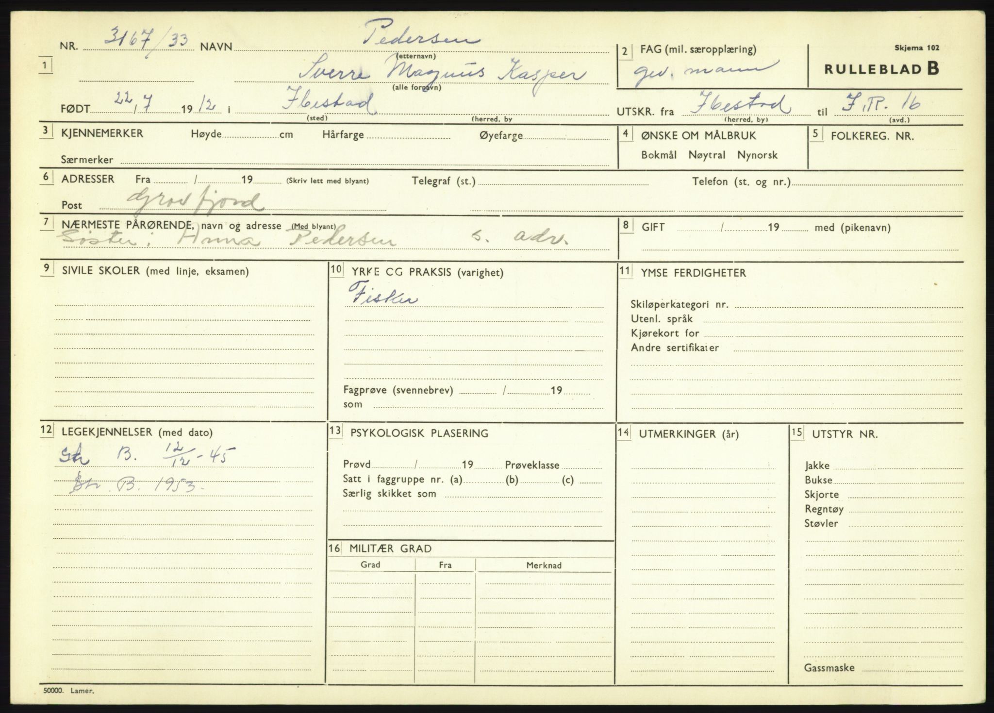 Forsvaret, Troms infanteriregiment nr. 16, AV/RA-RAFA-3146/P/Pa/L0017: Rulleblad for regimentets menige mannskaper, årsklasse 1933, 1933, p. 1053