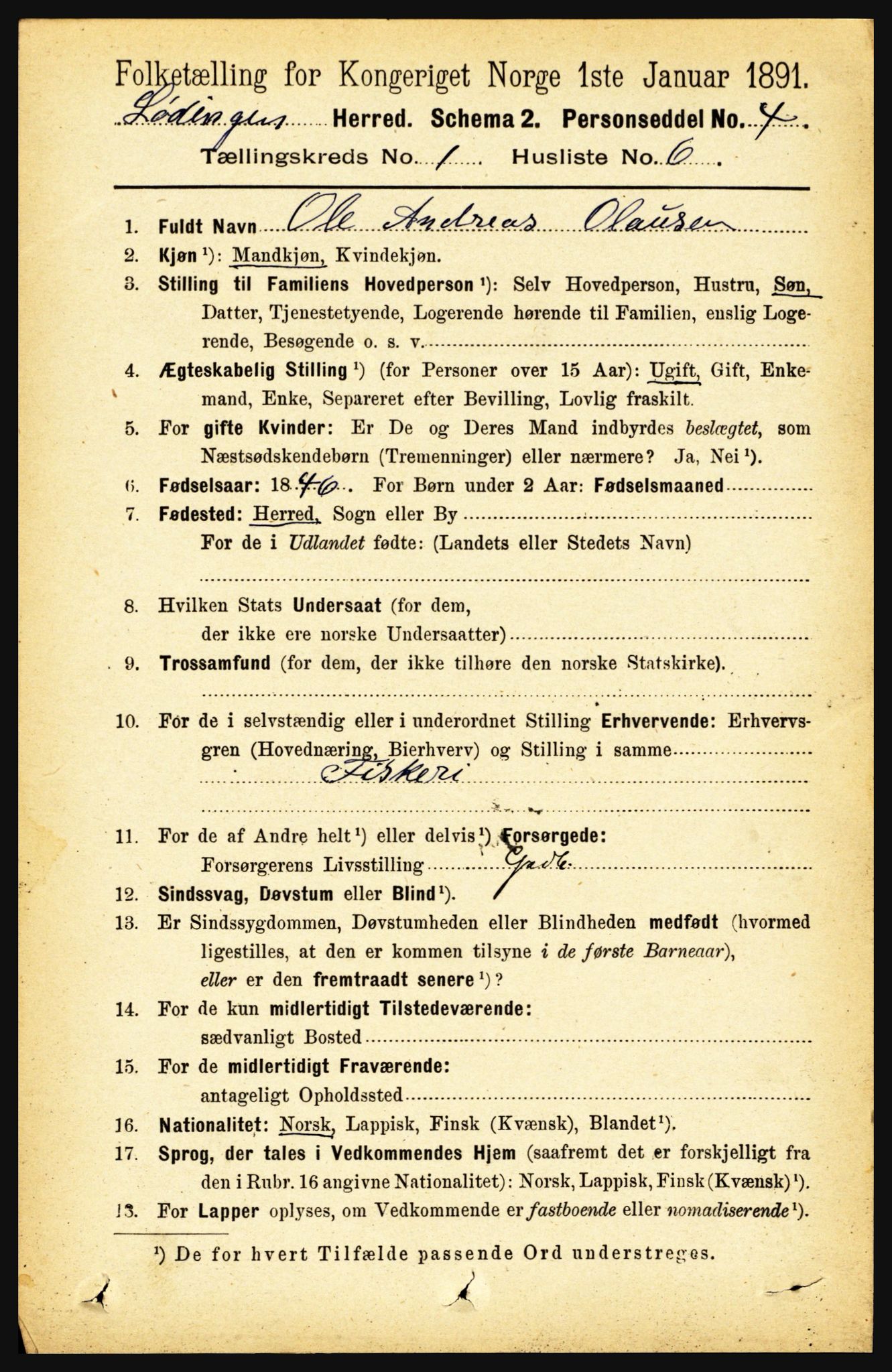 RA, 1891 census for 1851 Lødingen, 1891, p. 139