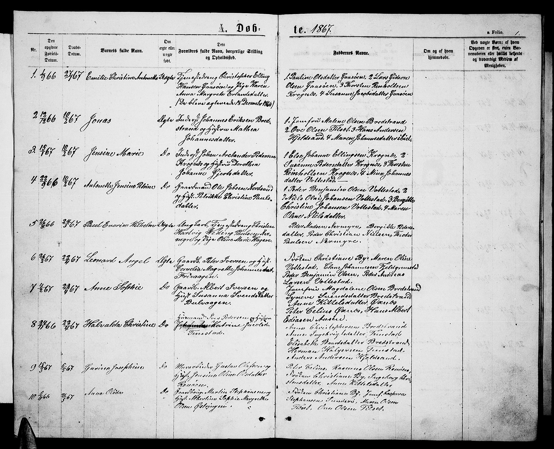 Ministerialprotokoller, klokkerbøker og fødselsregistre - Nordland, SAT/A-1459/893/L1348: Parish register (copy) no. 893C03, 1867-1877, p. 1