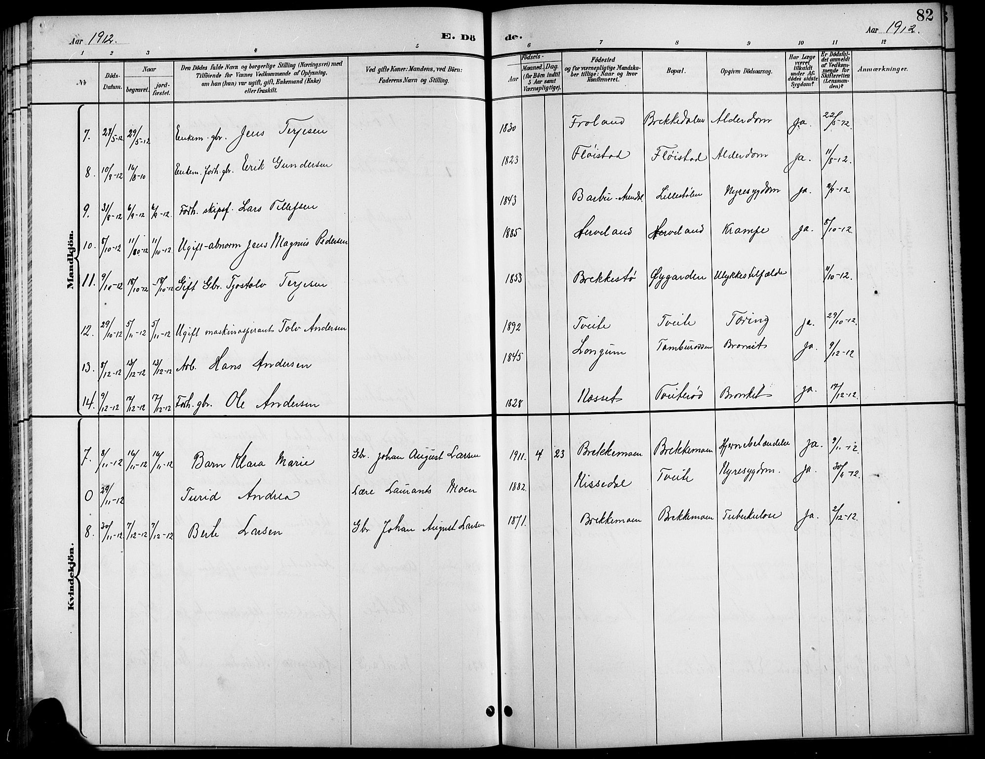 Austre Moland sokneprestkontor, SAK/1111-0001/F/Fb/Fba/L0004: Parish register (copy) no. B 4a, 1897-1913, p. 82