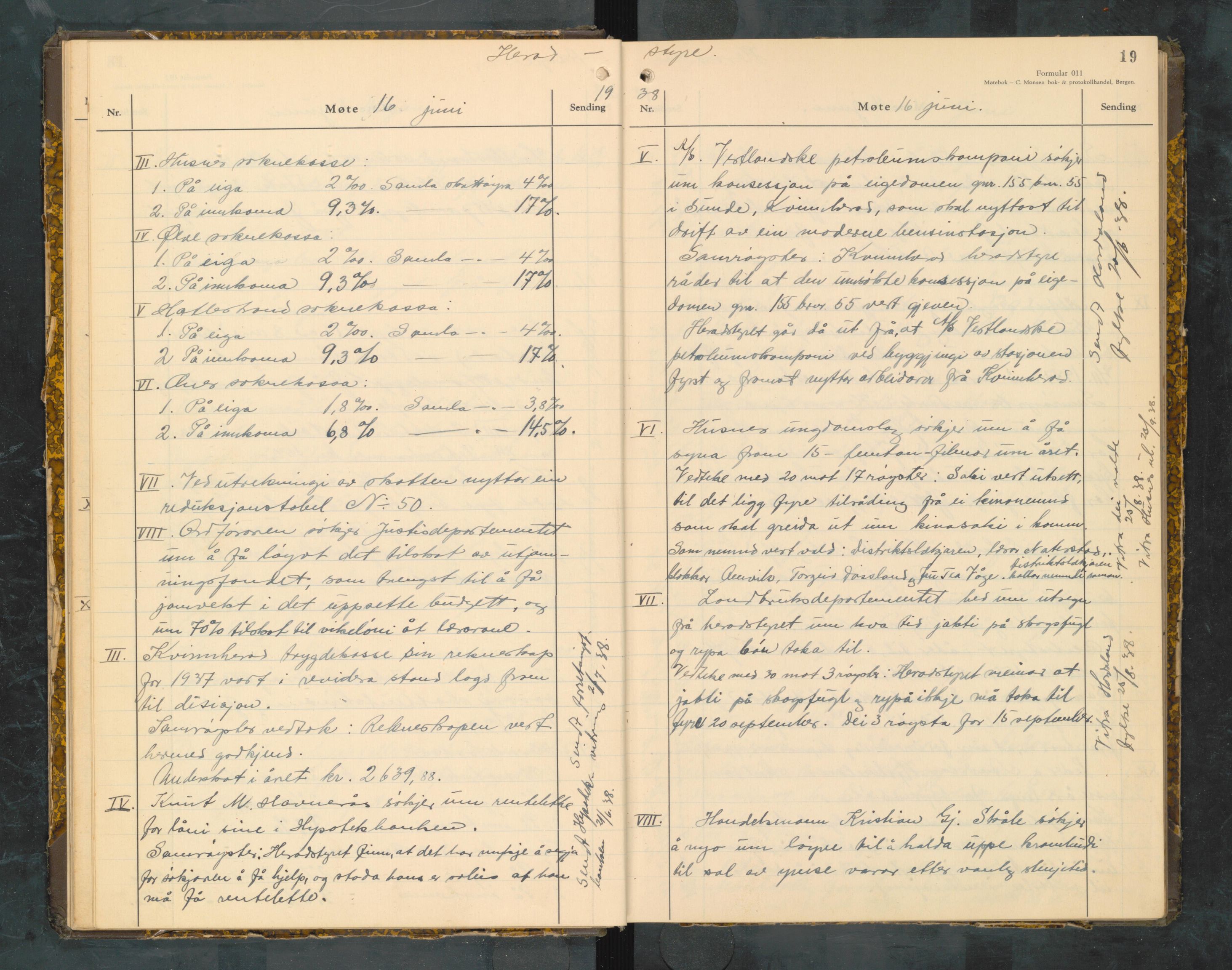 Kvinnherad kommune. Formannskapet, IKAH/1224-021/A/Aa/L0010: Møtebok for formannskap og heradstyre i Kvinnherad prestegjeld og styre i soknekommunane Kvinnherad, Ølve, Husnes og Ænes, 1938-1942