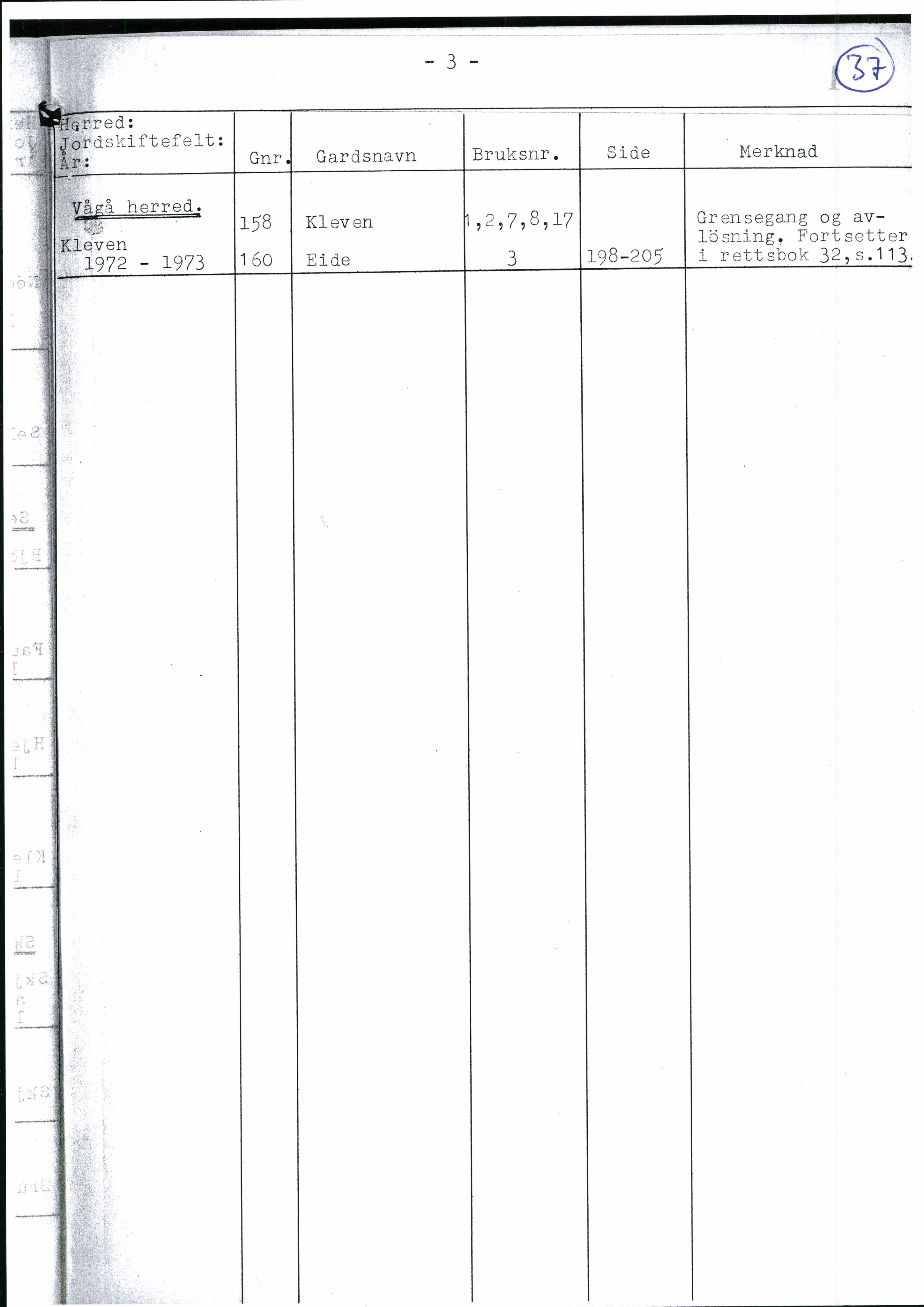 Nord-Gudbrandsdal jordskifterett, AV/SAH-JORDSKIFTEO-005/H/Ha/L0001: Register, 1940-1995, p. 37