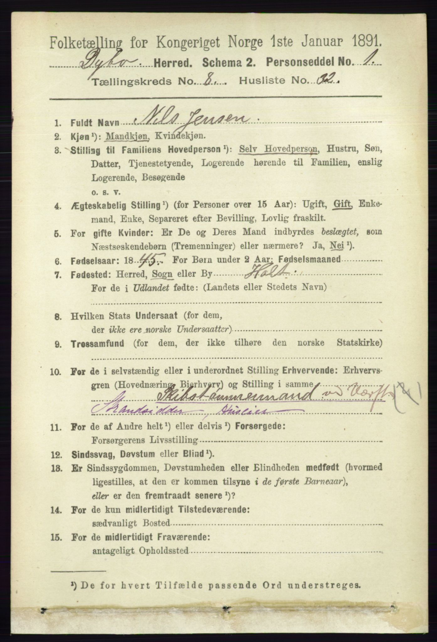 RA, 1891 census for 0915 Dypvåg, 1891, p. 2903