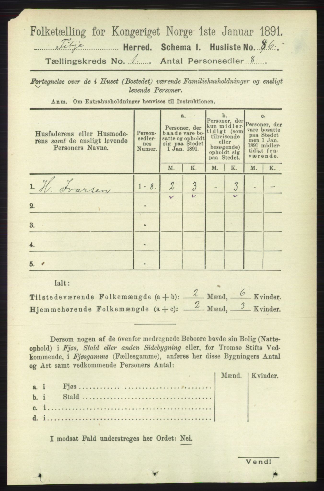 RA, 1891 census for 1222 Fitjar, 1891, p. 105