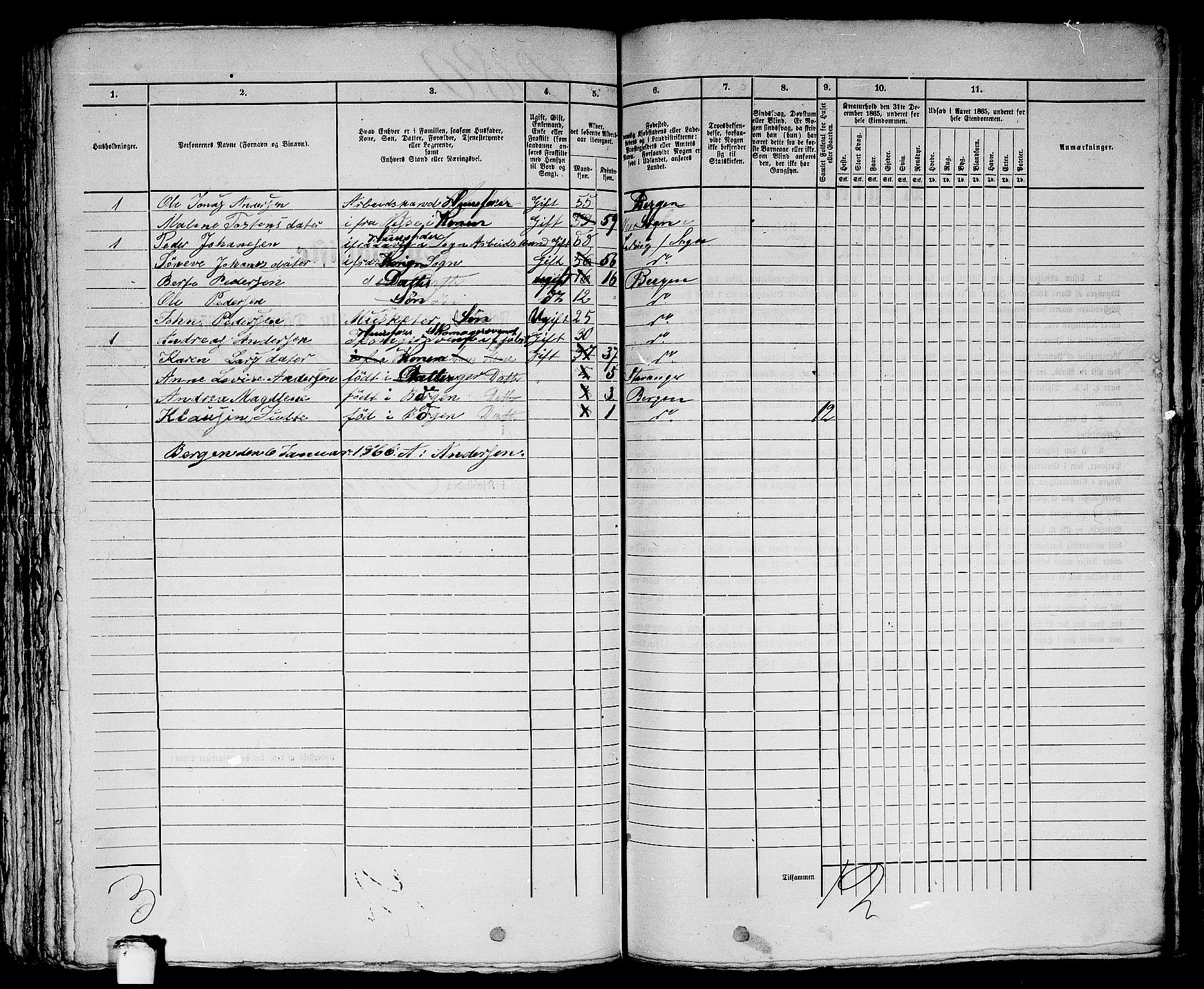 RA, 1865 census for Bergen, 1865, p. 4457