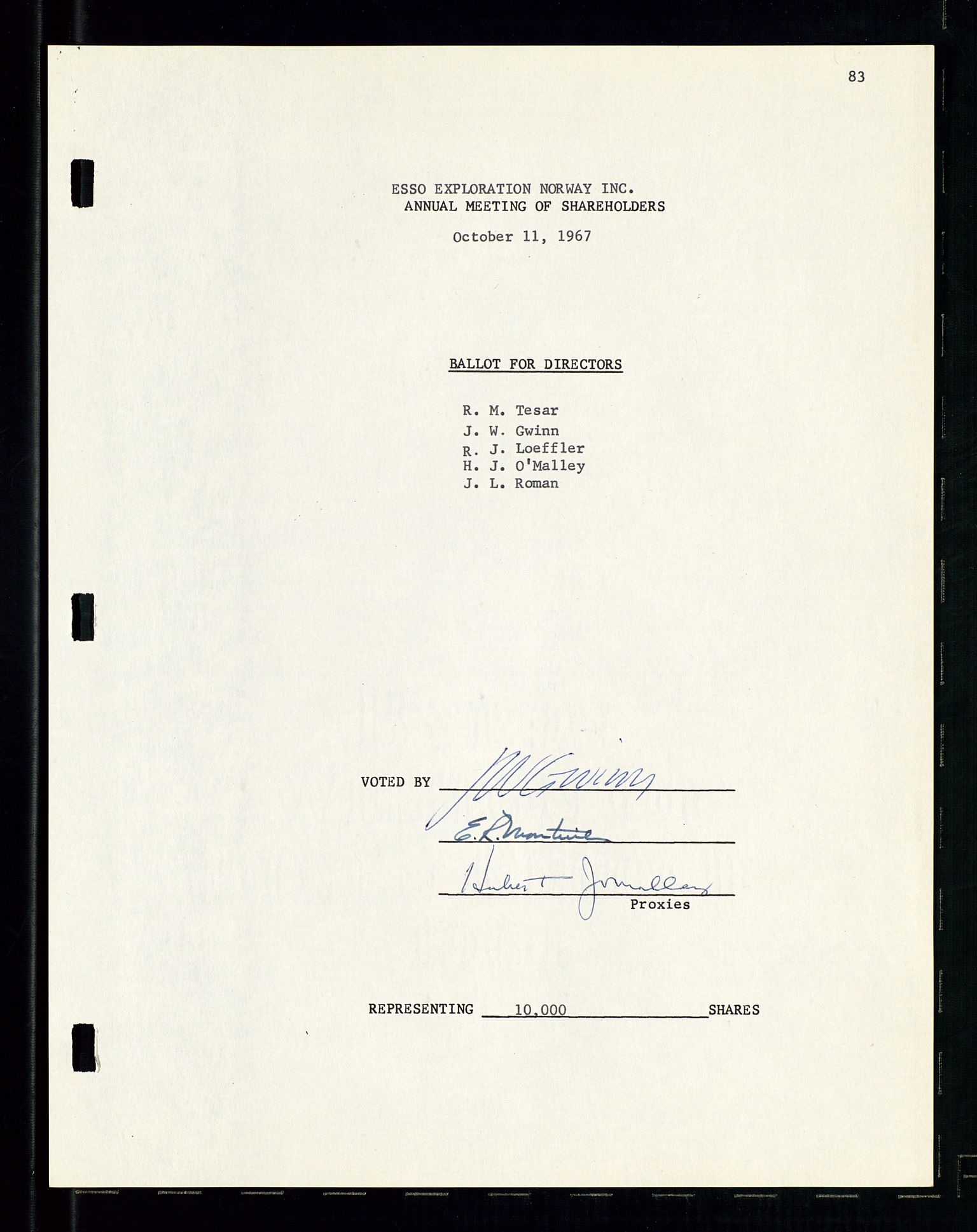 Pa 1512 - Esso Exploration and Production Norway Inc., SAST/A-101917/A/Aa/L0001/0001: Styredokumenter / Corporate records, By-Laws, Board meeting minutes, Incorporations, 1965-1975, p. 83