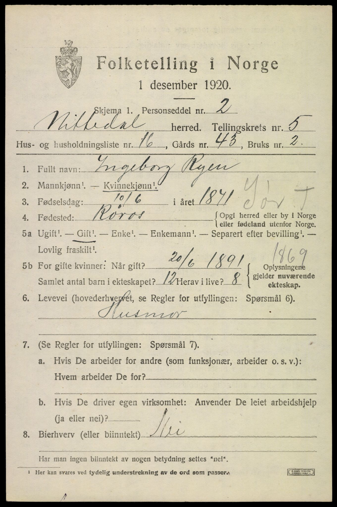 SAO, 1920 census for Nittedal, 1920, p. 6638