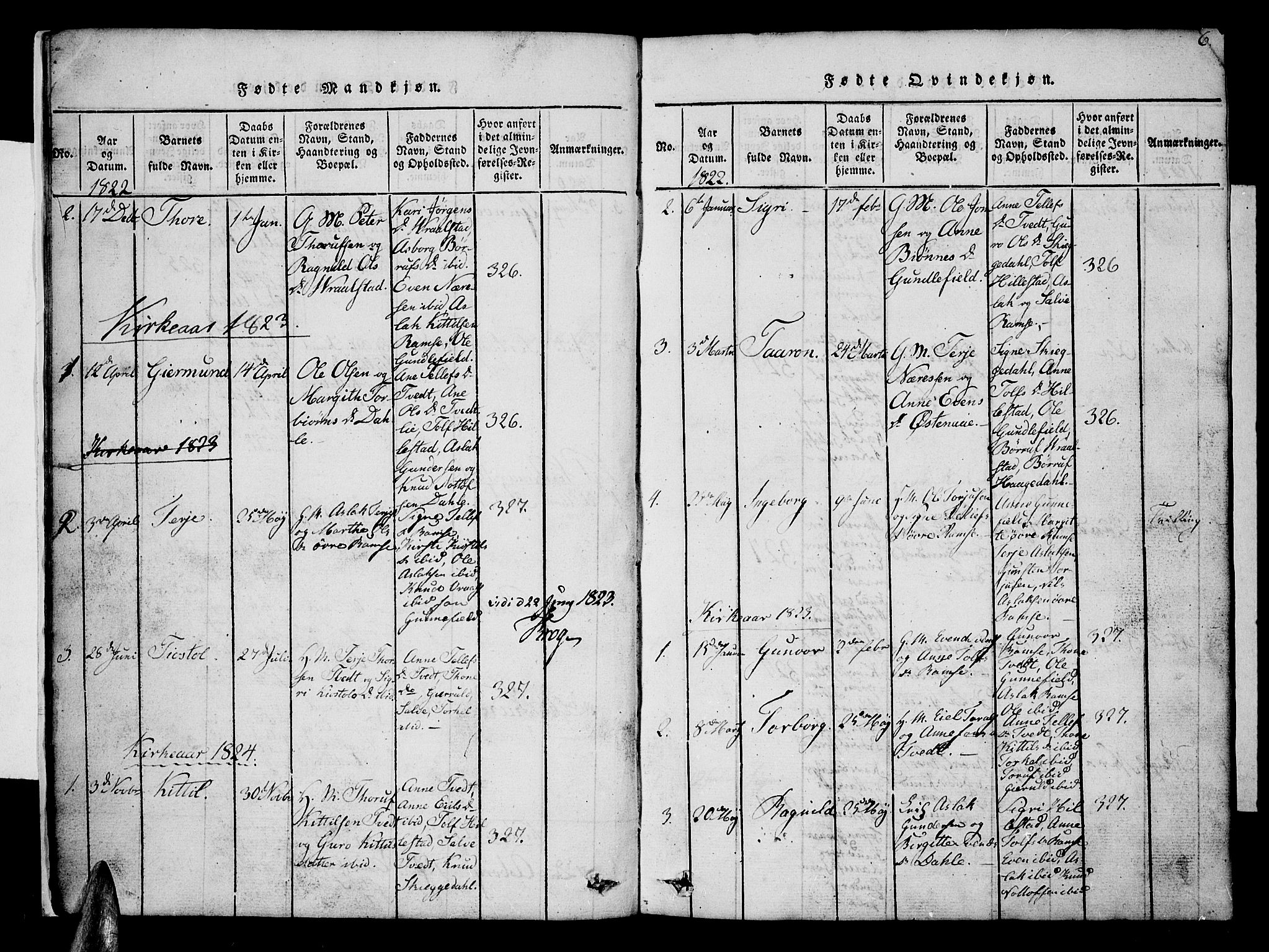 Åmli sokneprestkontor, AV/SAK-1111-0050/F/Fb/Fbb/L0001: Parish register (copy) no. B 1, 1816-1889, p. 6