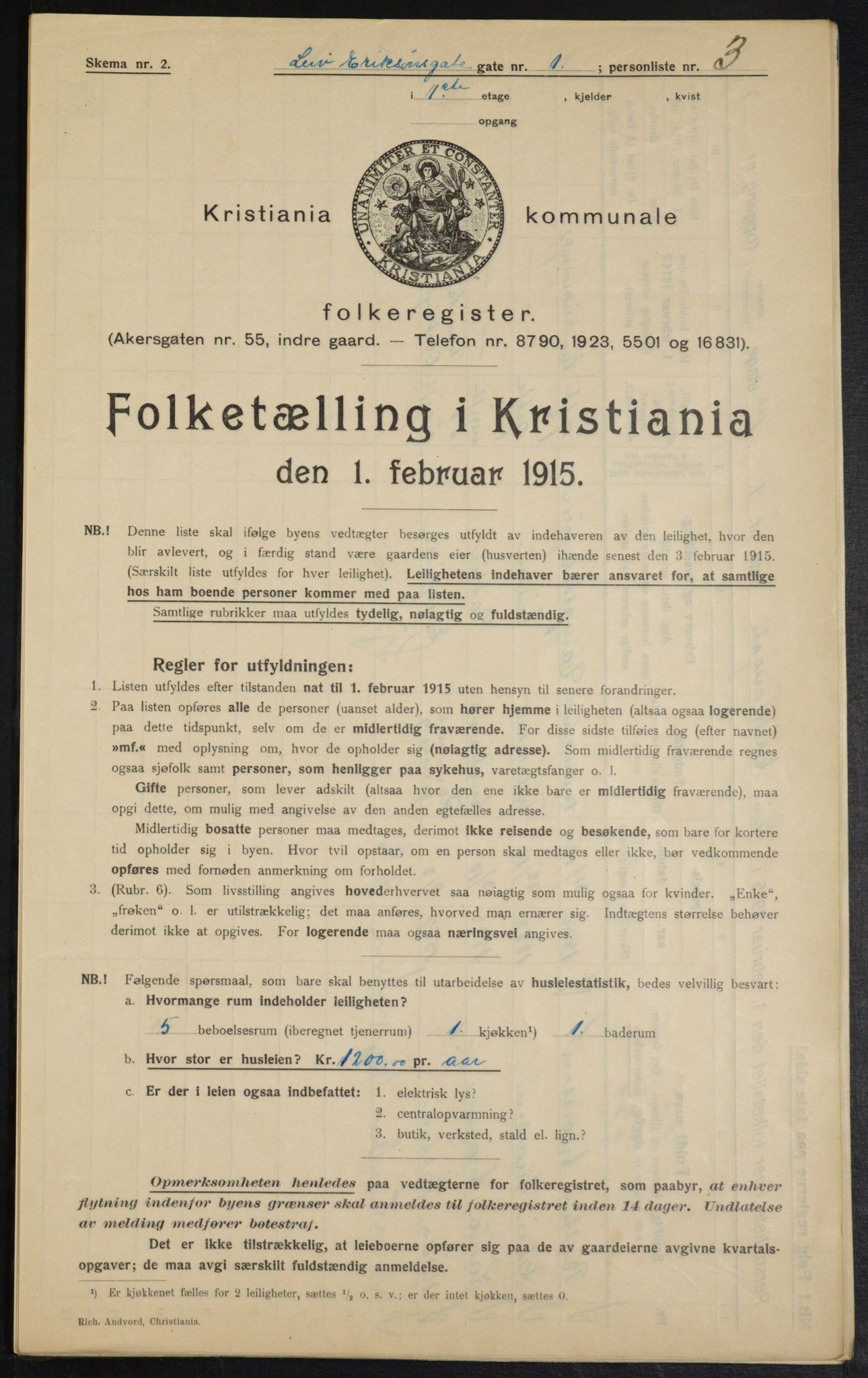 OBA, Municipal Census 1915 for Kristiania, 1915, p. 56922