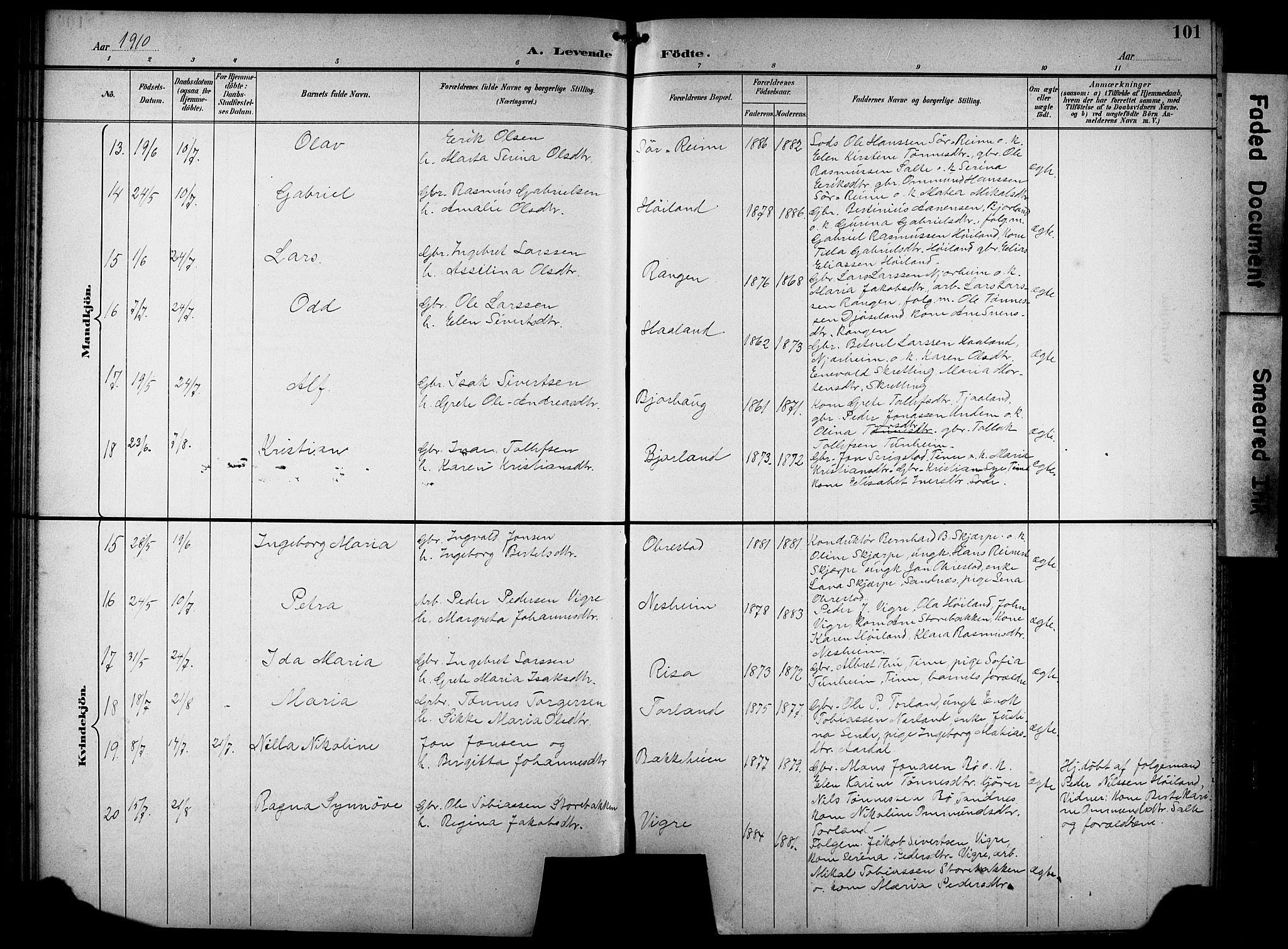 Hå sokneprestkontor, AV/SAST-A-101801/001/30BB/L0005: Parish register (copy) no. B 5, 1894-1912, p. 101