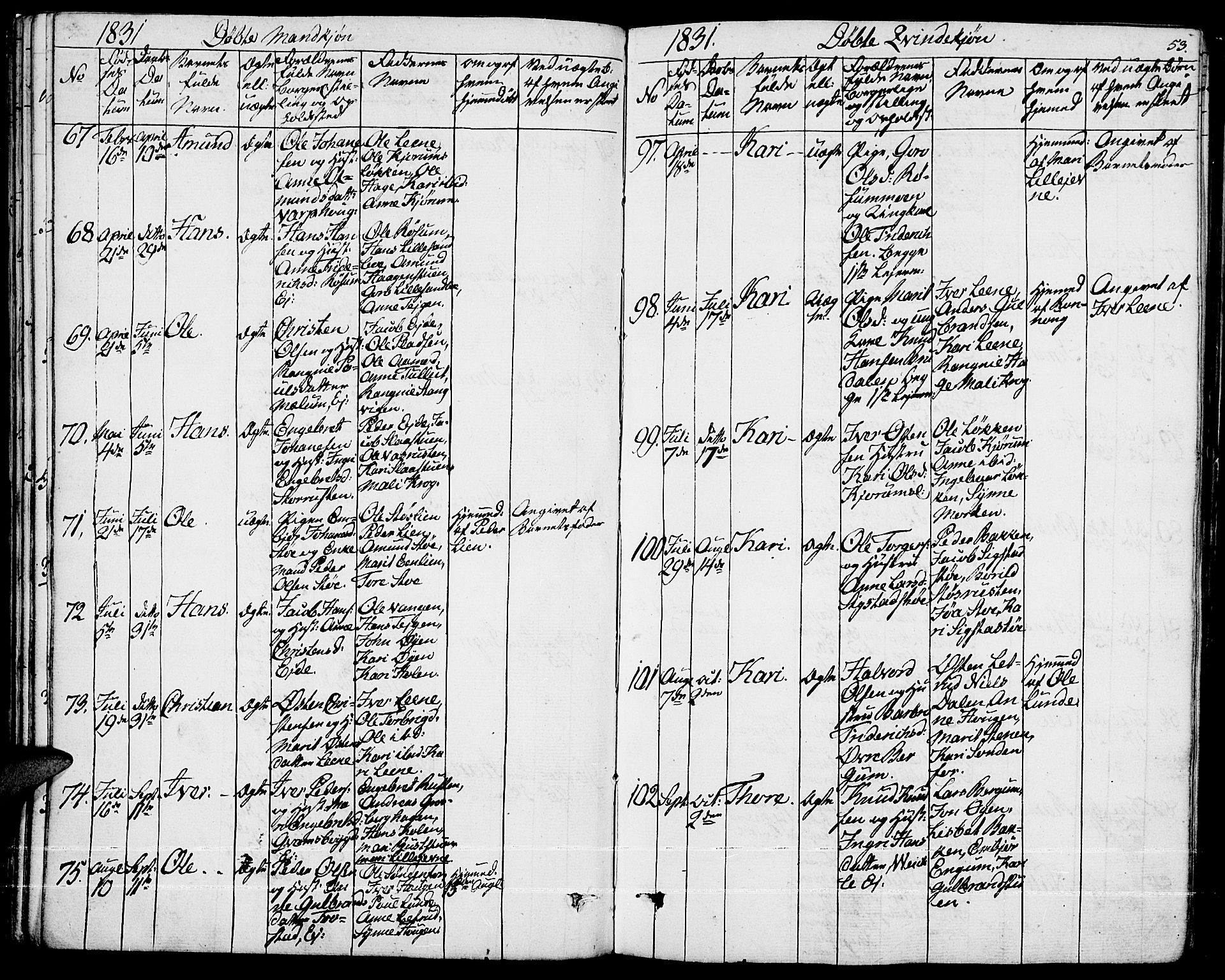 Fron prestekontor, AV/SAH-PREST-078/H/Ha/Haa/L0003: Parish register (official) no. 3, 1828-1838, p. 53