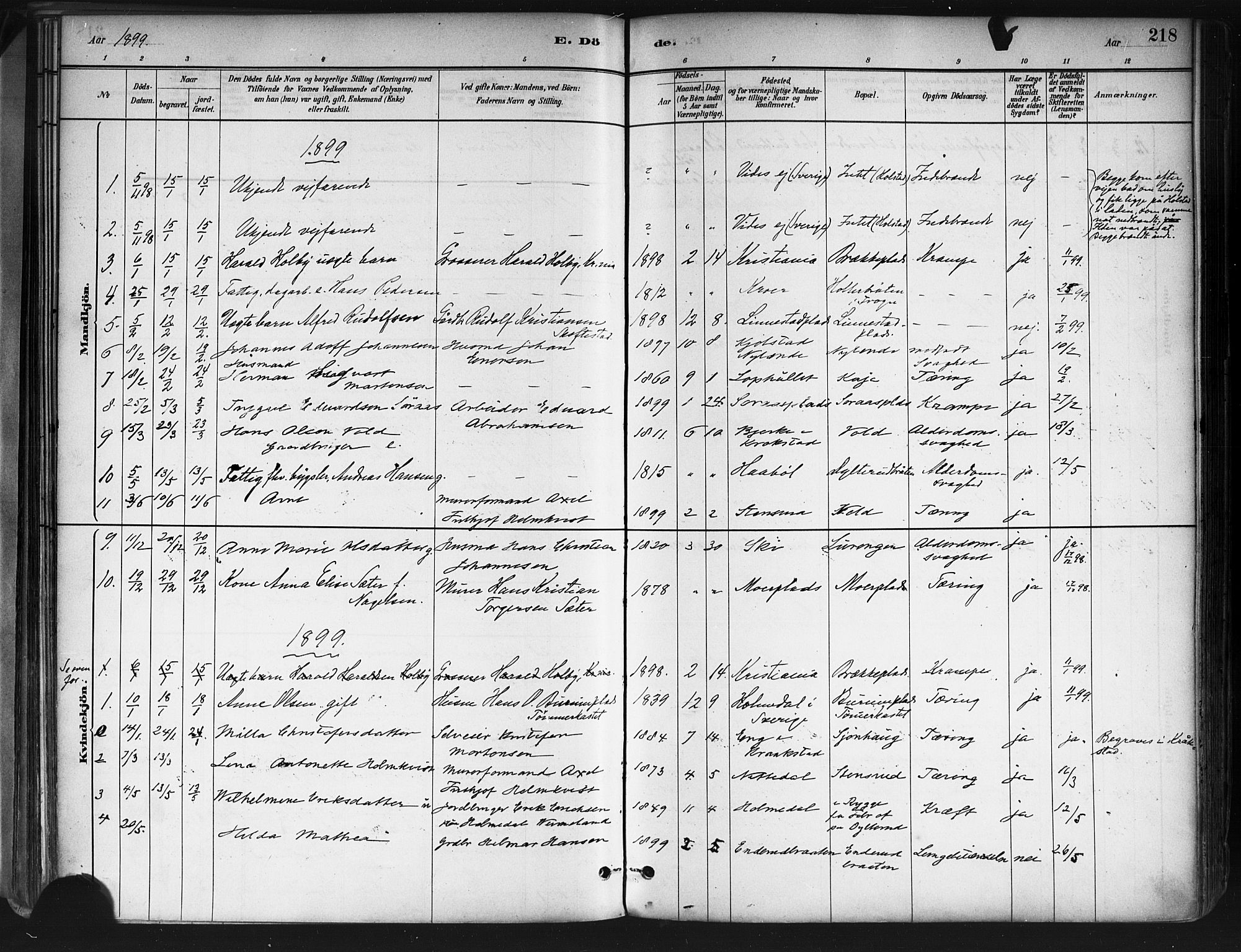 Ås prestekontor Kirkebøker, AV/SAO-A-10894/F/Fa/L0009: Parish register (official) no. I 9, 1881-1900, p. 218