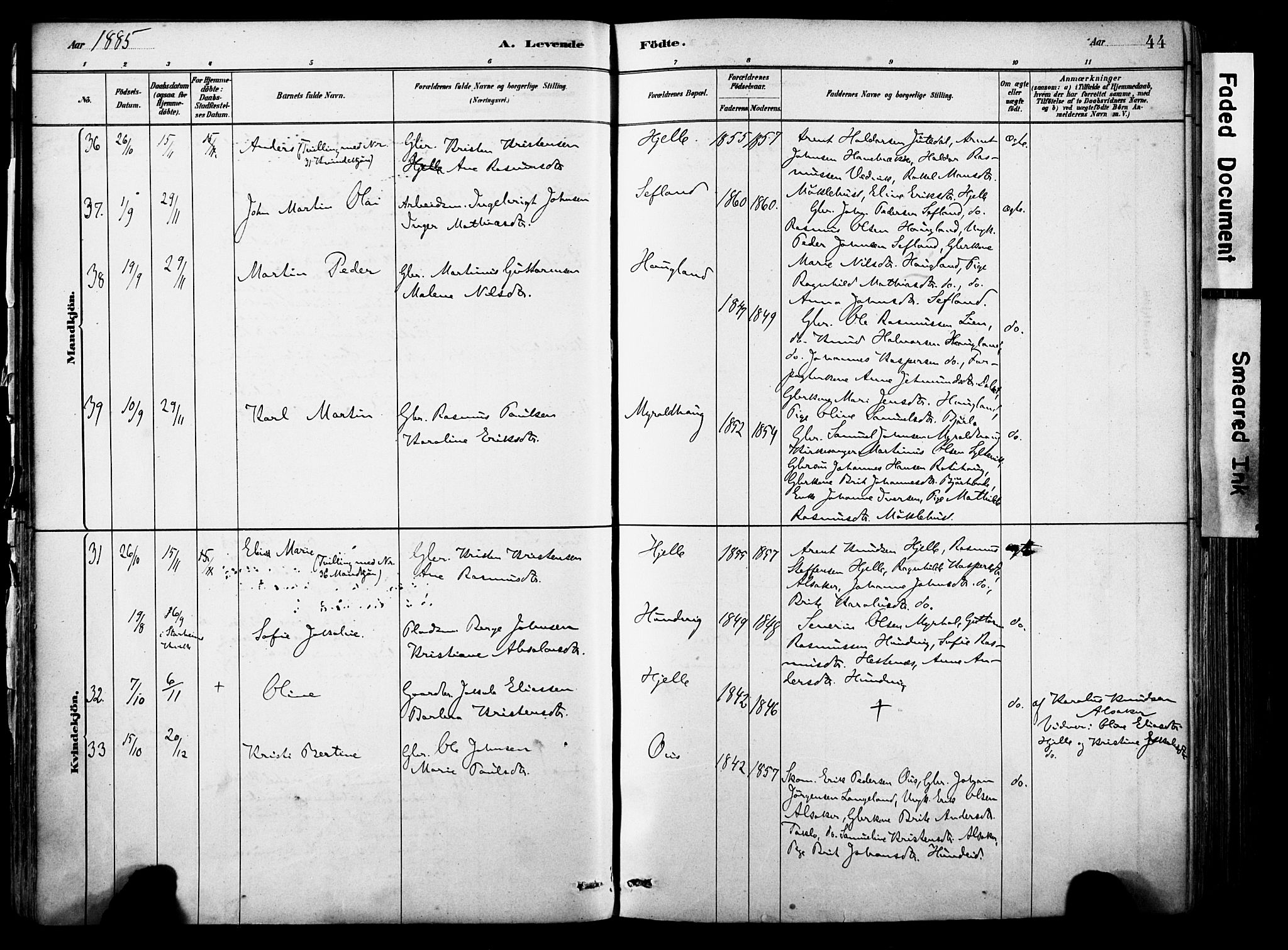 Eid sokneprestembete, SAB/A-82301/H/Haa/Haab/L0001: Parish register (official) no. B 1, 1879-1906, p. 44