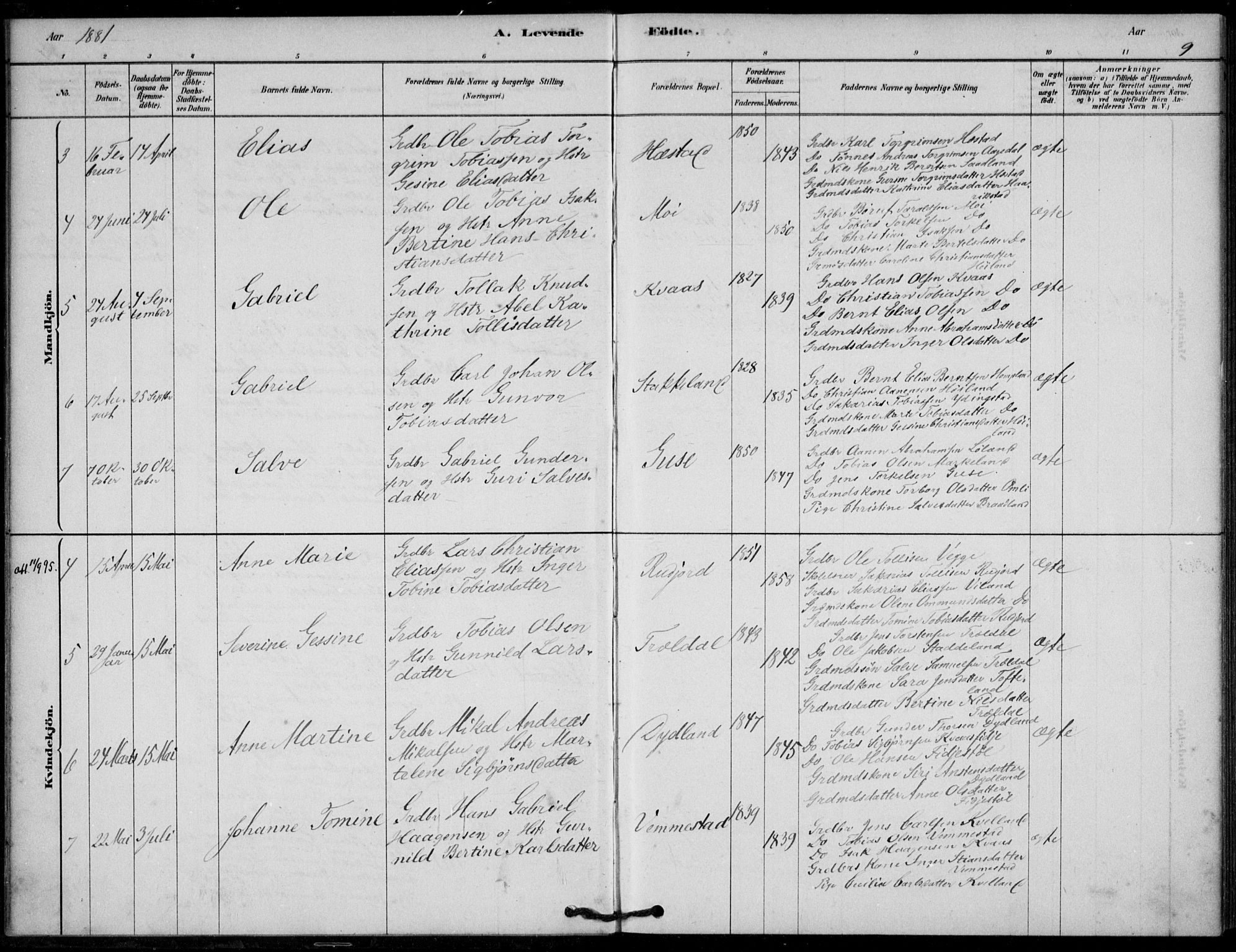 Lyngdal sokneprestkontor, AV/SAK-1111-0029/F/Fa/Fab/L0003: Parish register (official) no. A 3, 1878-1903, p. 9