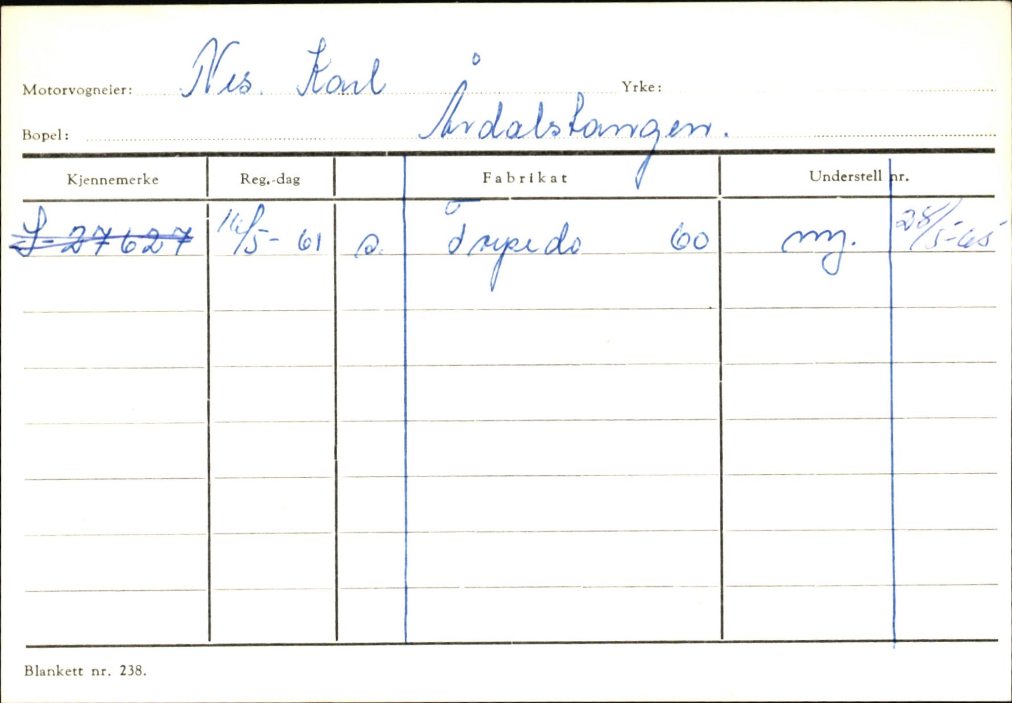 Statens vegvesen, Sogn og Fjordane vegkontor, SAB/A-5301/4/F/L0145: Registerkort Vågsøy S-Å. Årdal I-P, 1945-1975, p. 1964