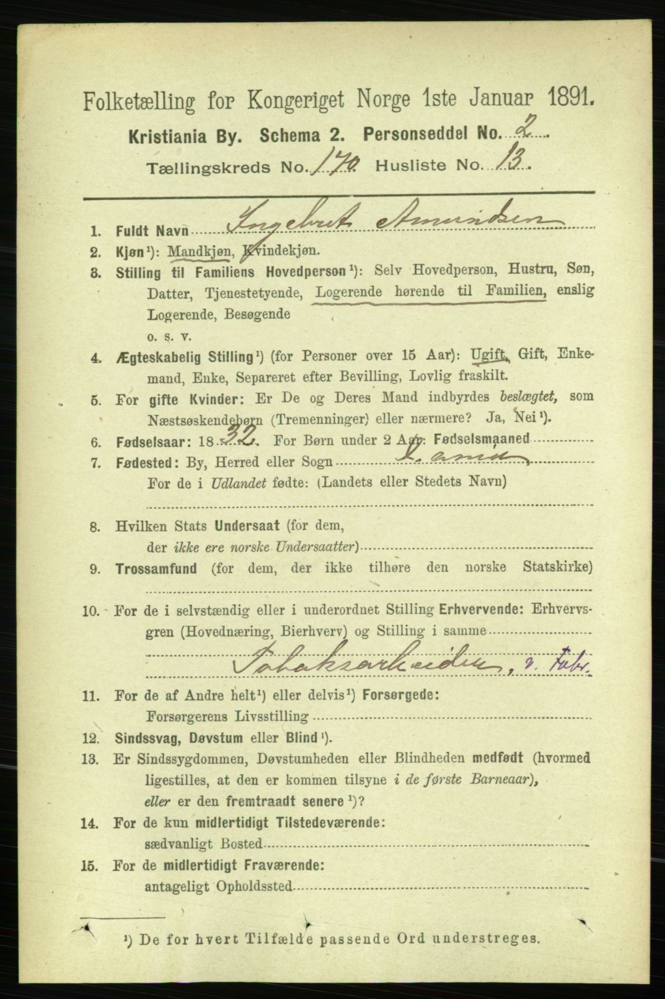 RA, 1891 census for 0301 Kristiania, 1891, p. 100199