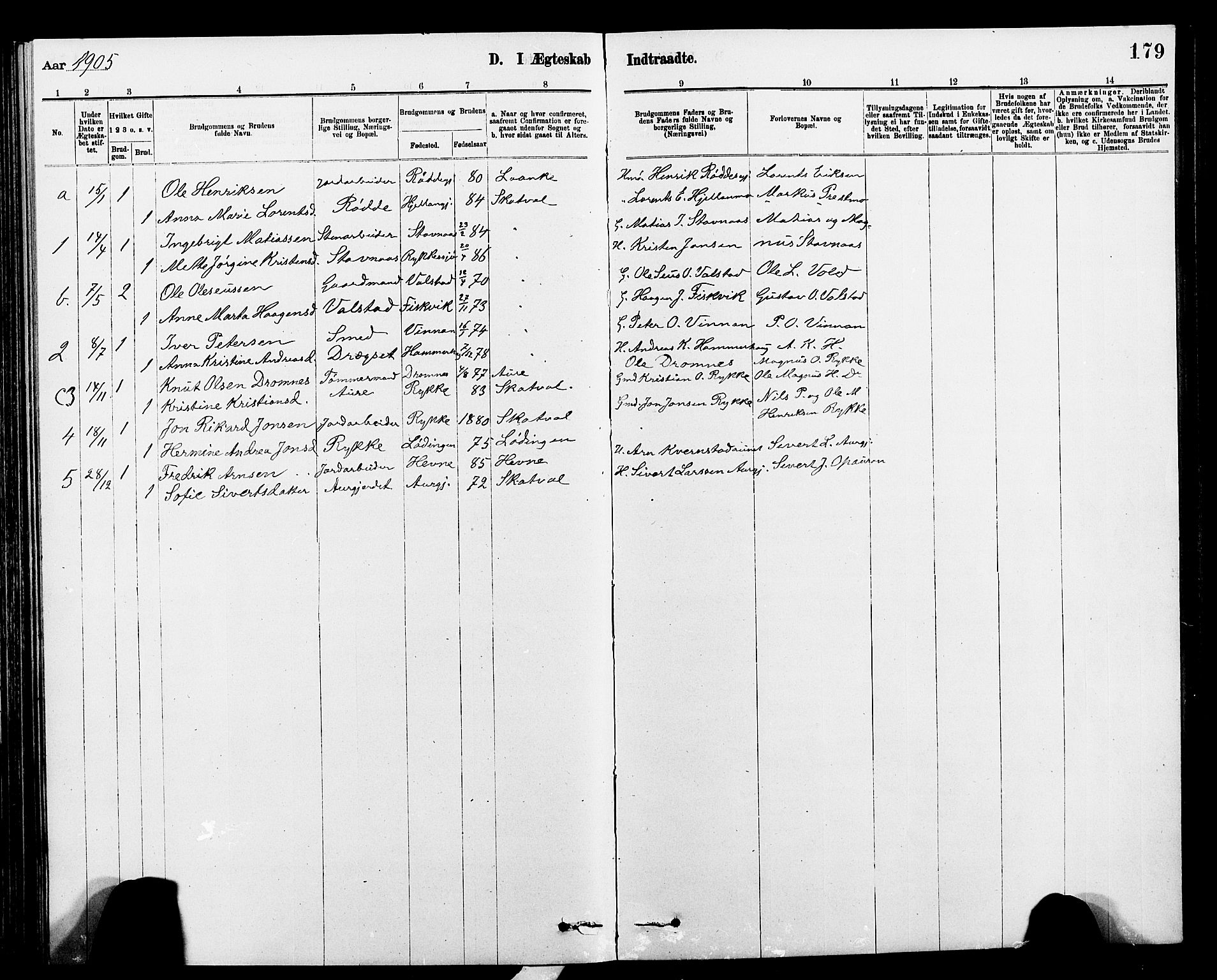 Ministerialprotokoller, klokkerbøker og fødselsregistre - Nord-Trøndelag, SAT/A-1458/712/L0103: Parish register (copy) no. 712C01, 1878-1917, p. 179