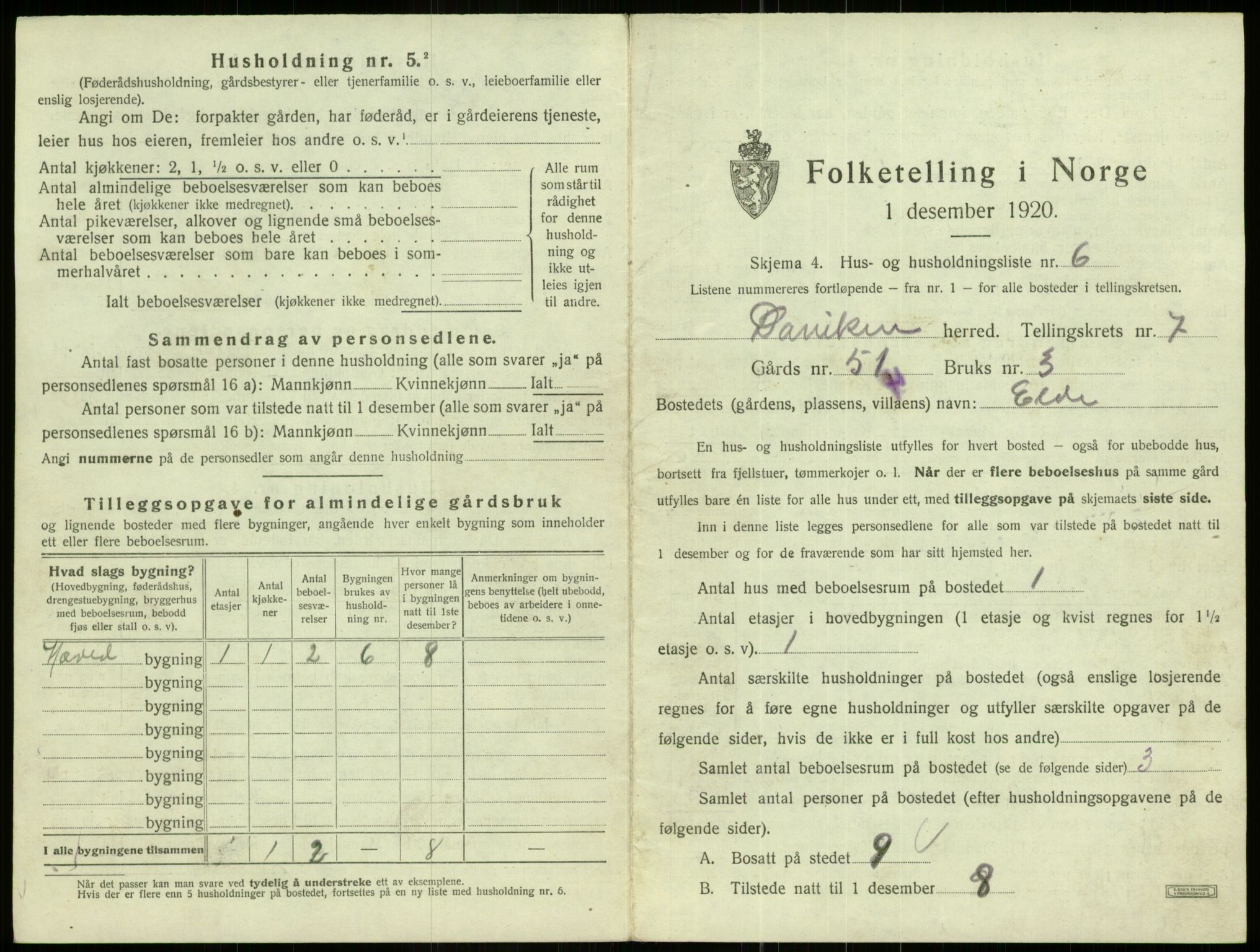 SAB, 1920 census for Davik, 1920, p. 546