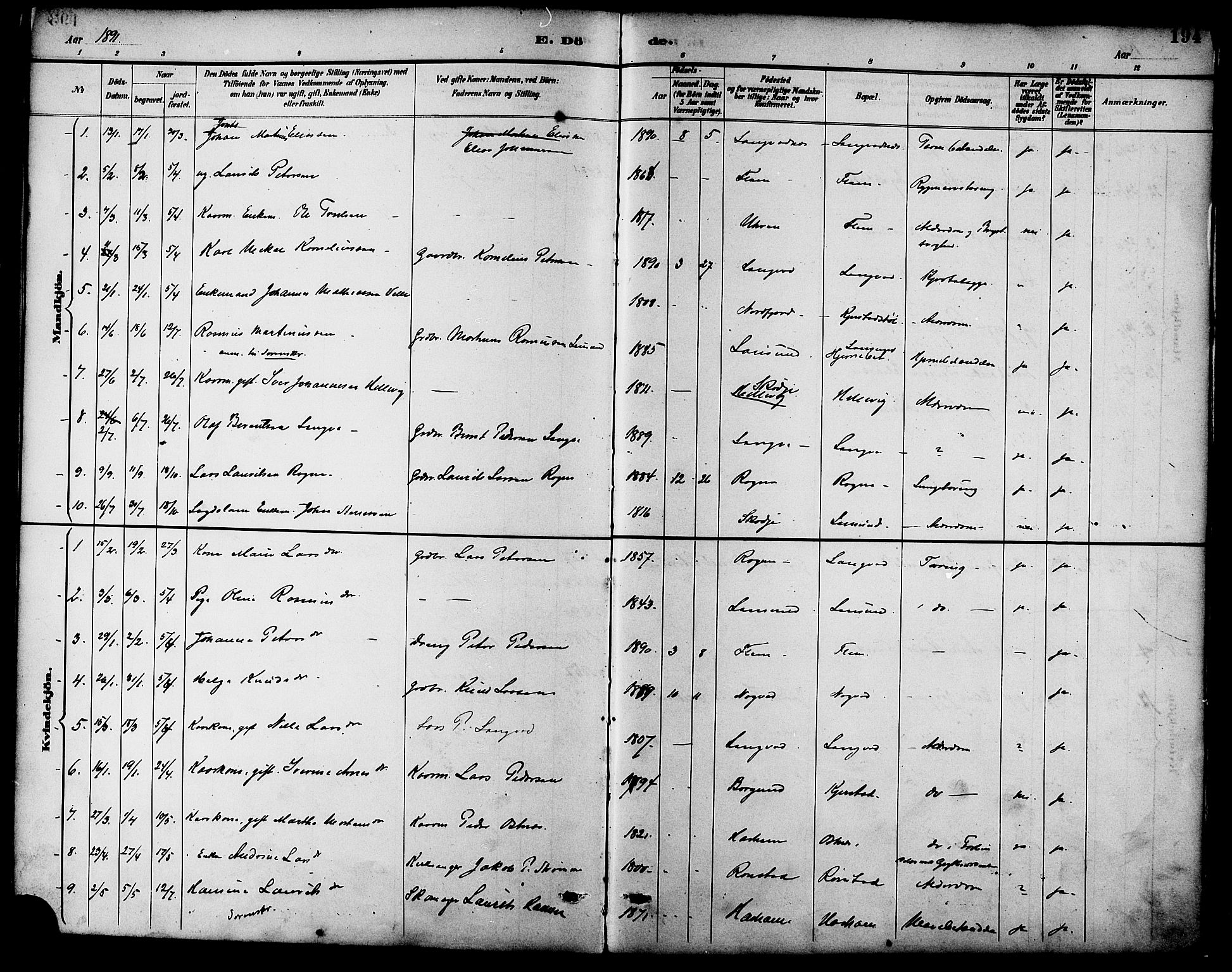 Ministerialprotokoller, klokkerbøker og fødselsregistre - Møre og Romsdal, AV/SAT-A-1454/536/L0501: Parish register (official) no. 536A10, 1884-1896, p. 194