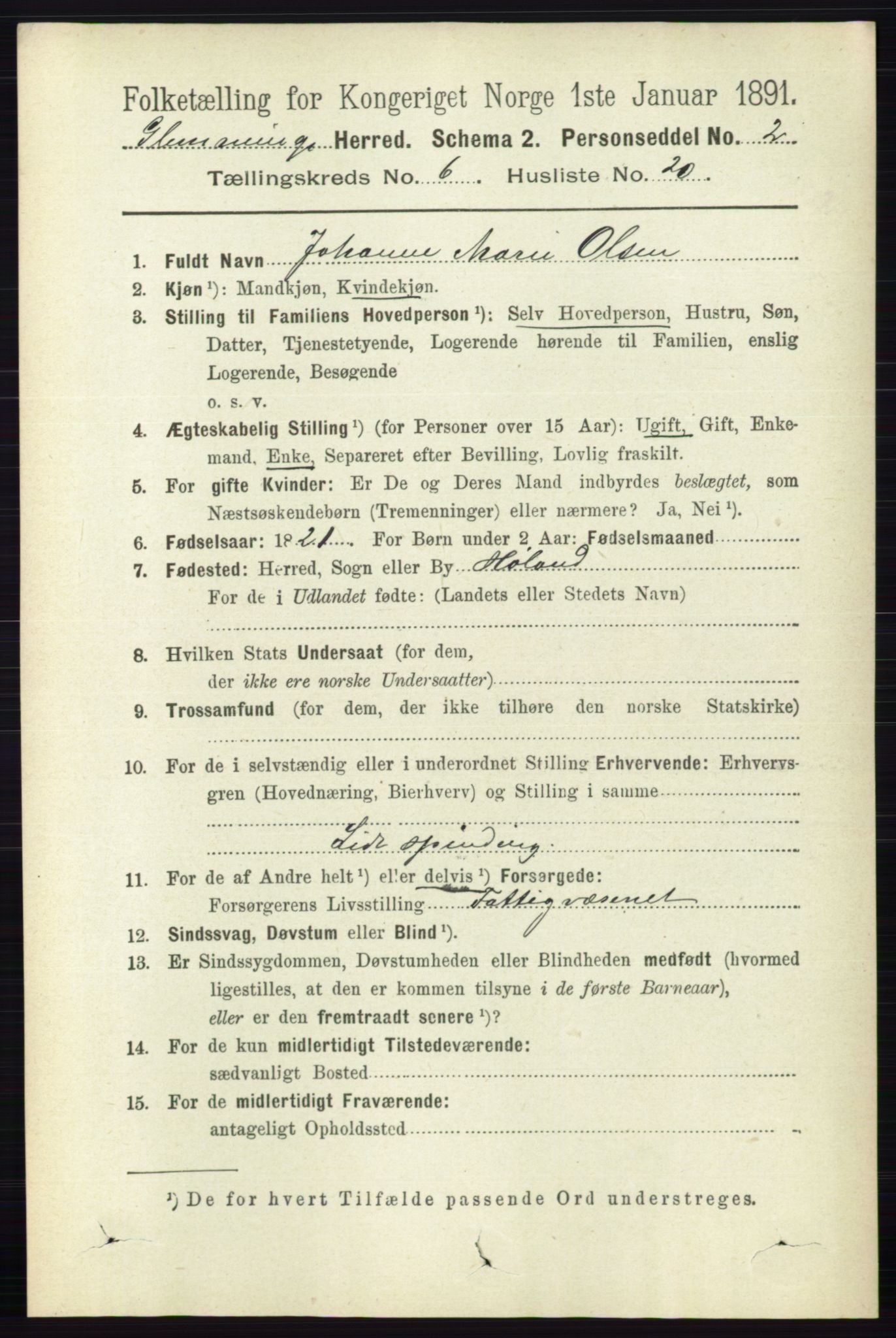 RA, 1891 census for 0132 Glemmen, 1891, p. 7661