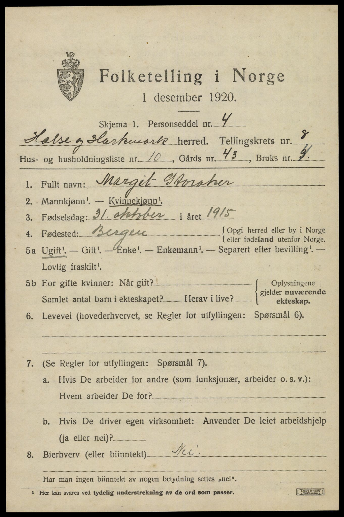 SAK, 1920 census for Halse og Harkmark, 1920, p. 4417