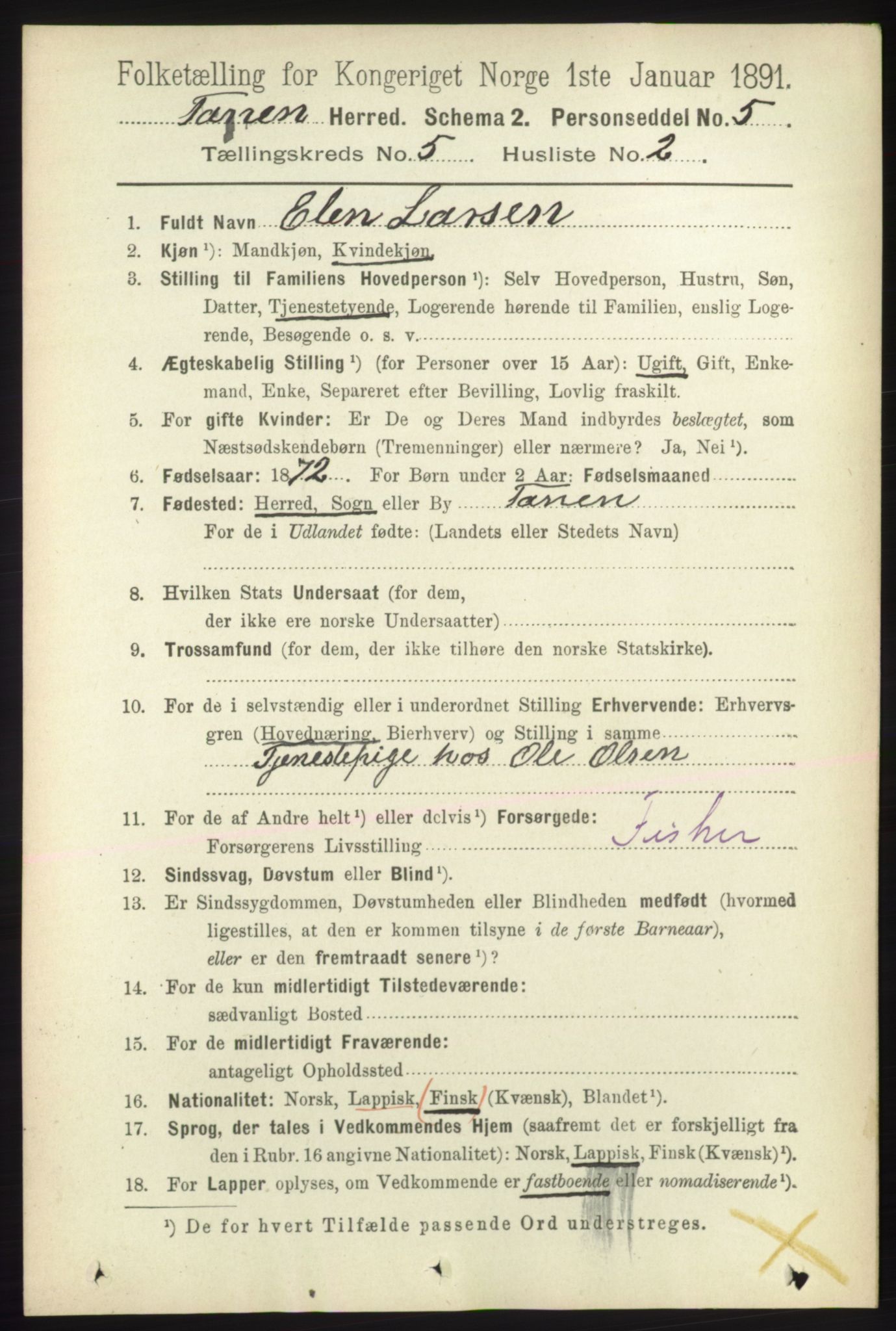 RA, 1891 census for 2025 Tana, 1891, p. 2006