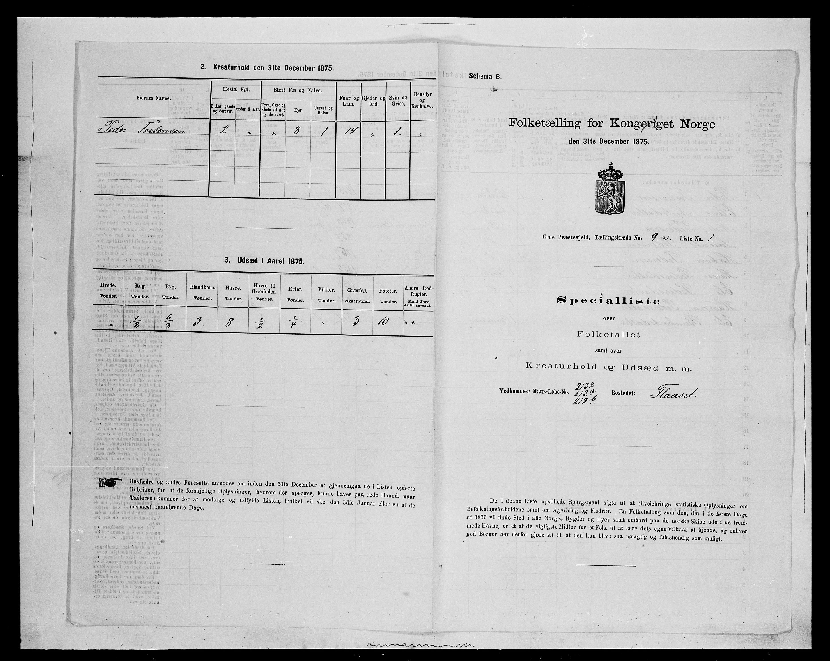 SAH, 1875 census for 0423P Grue, 1875, p. 1567