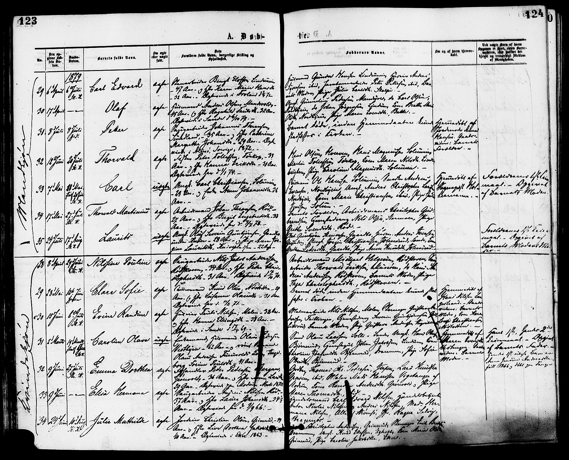 Skoger kirkebøker, AV/SAKO-A-59/F/Fa/L0005: Parish register (official) no. I 5, 1873-1884, p. 123-124