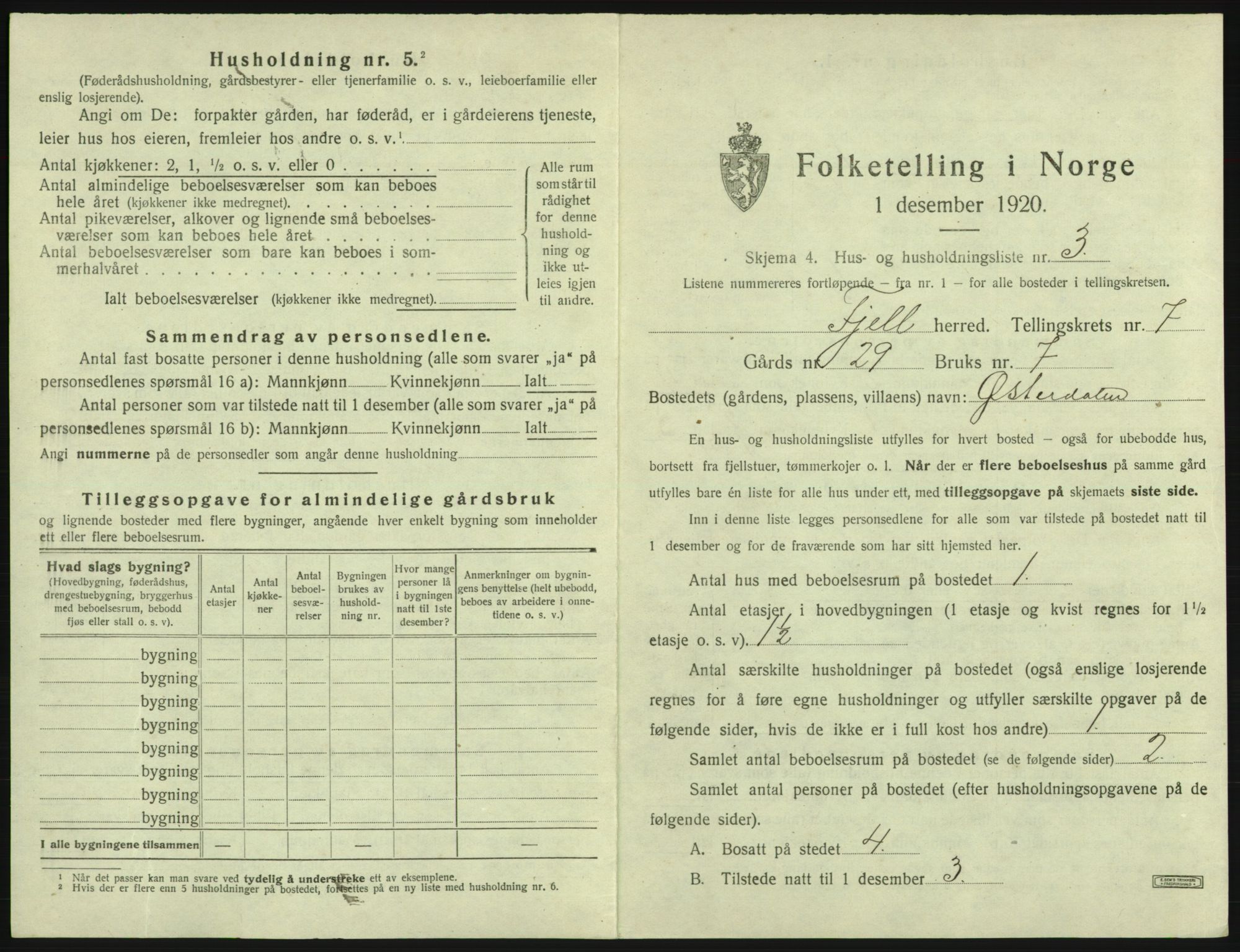 SAB, 1920 census for Fjell, 1920, p. 795