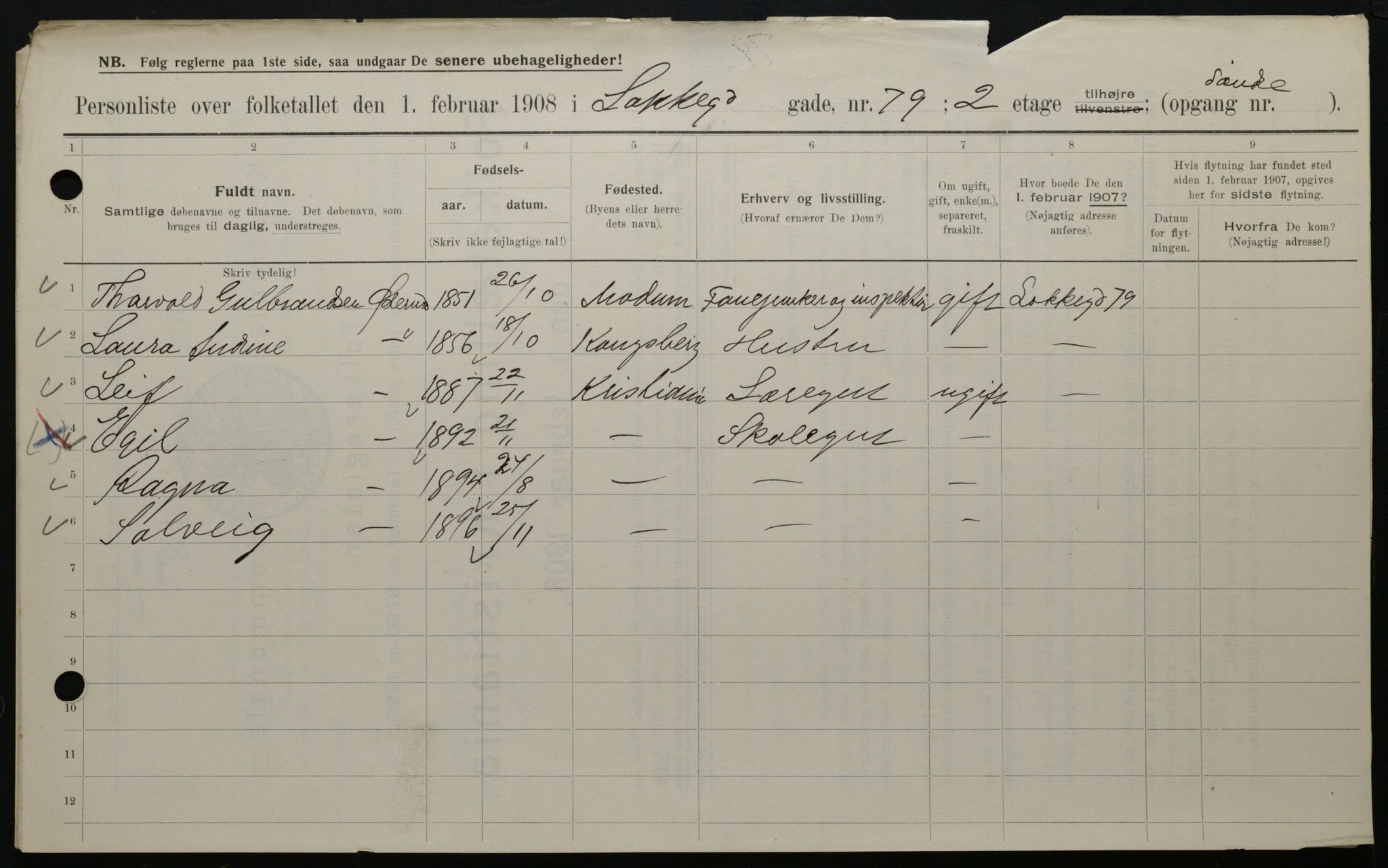 OBA, Municipal Census 1908 for Kristiania, 1908, p. 50497