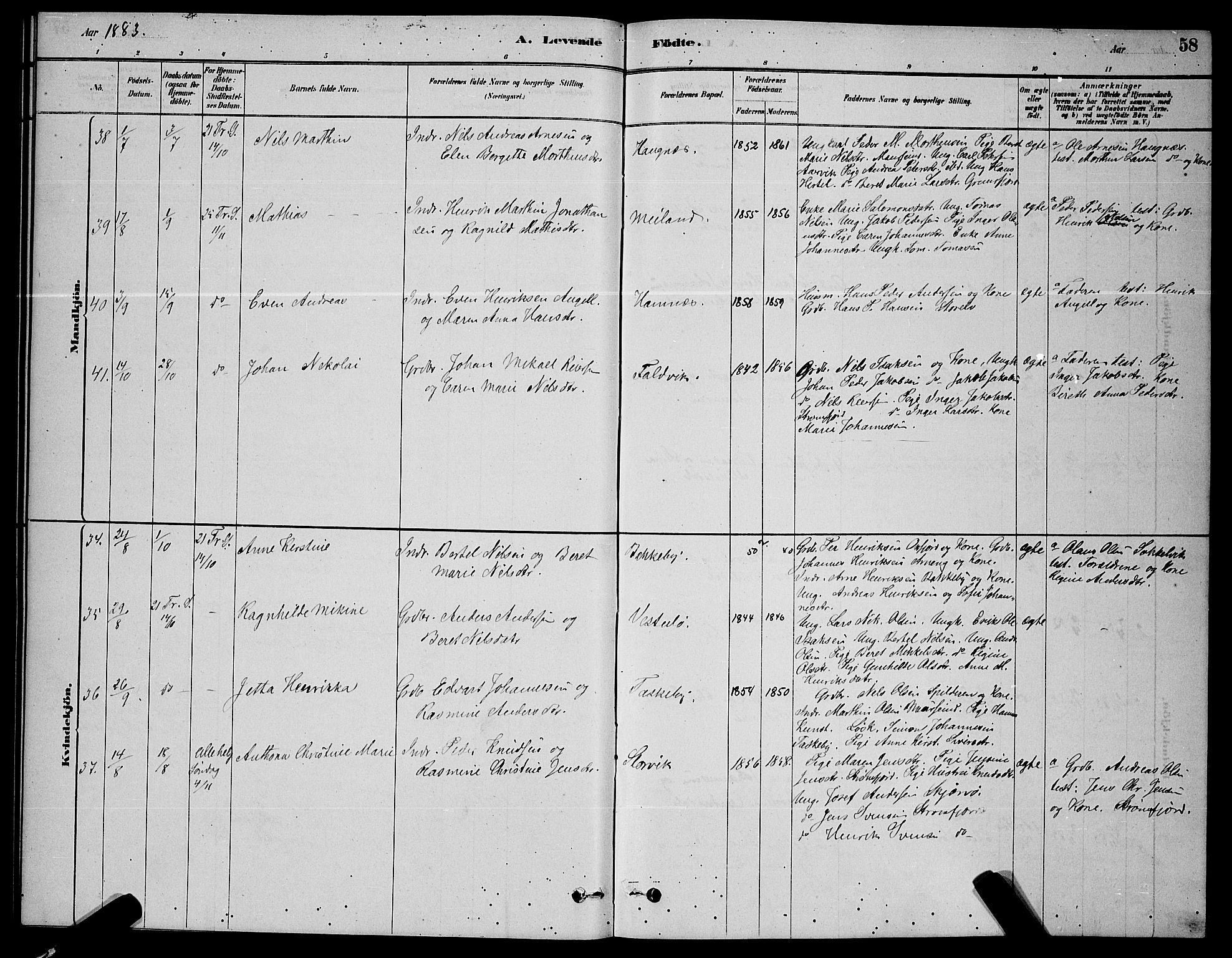 Skjervøy sokneprestkontor, AV/SATØ-S-1300/H/Ha/Hab/L0006klokker: Parish register (copy) no. 6, 1878-1888, p. 58