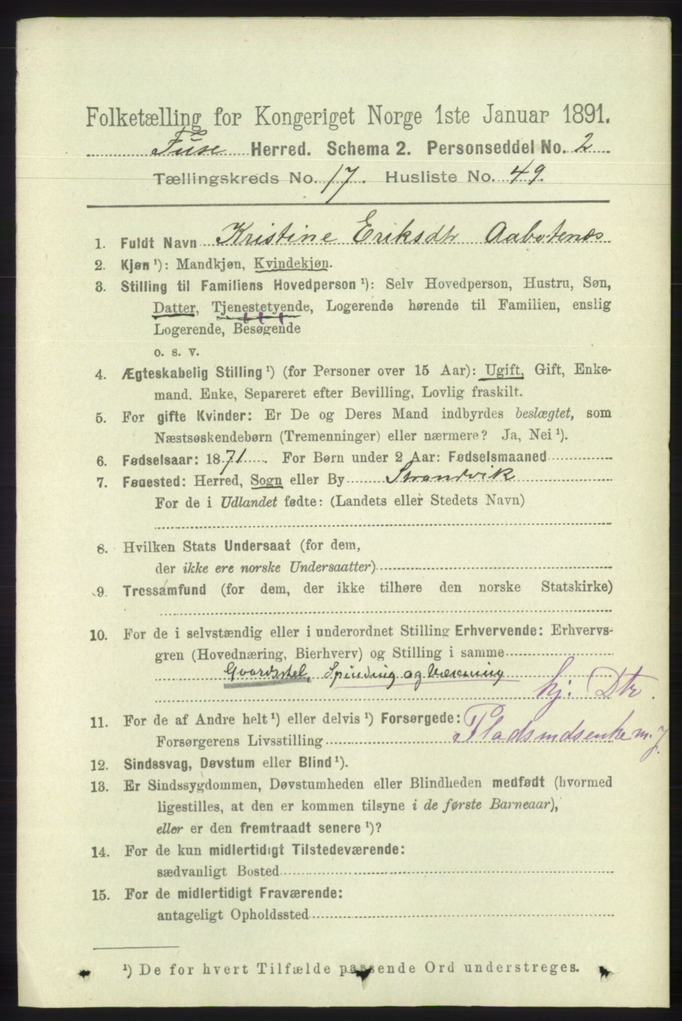 RA, 1891 census for 1241 Fusa, 1891, p. 4090