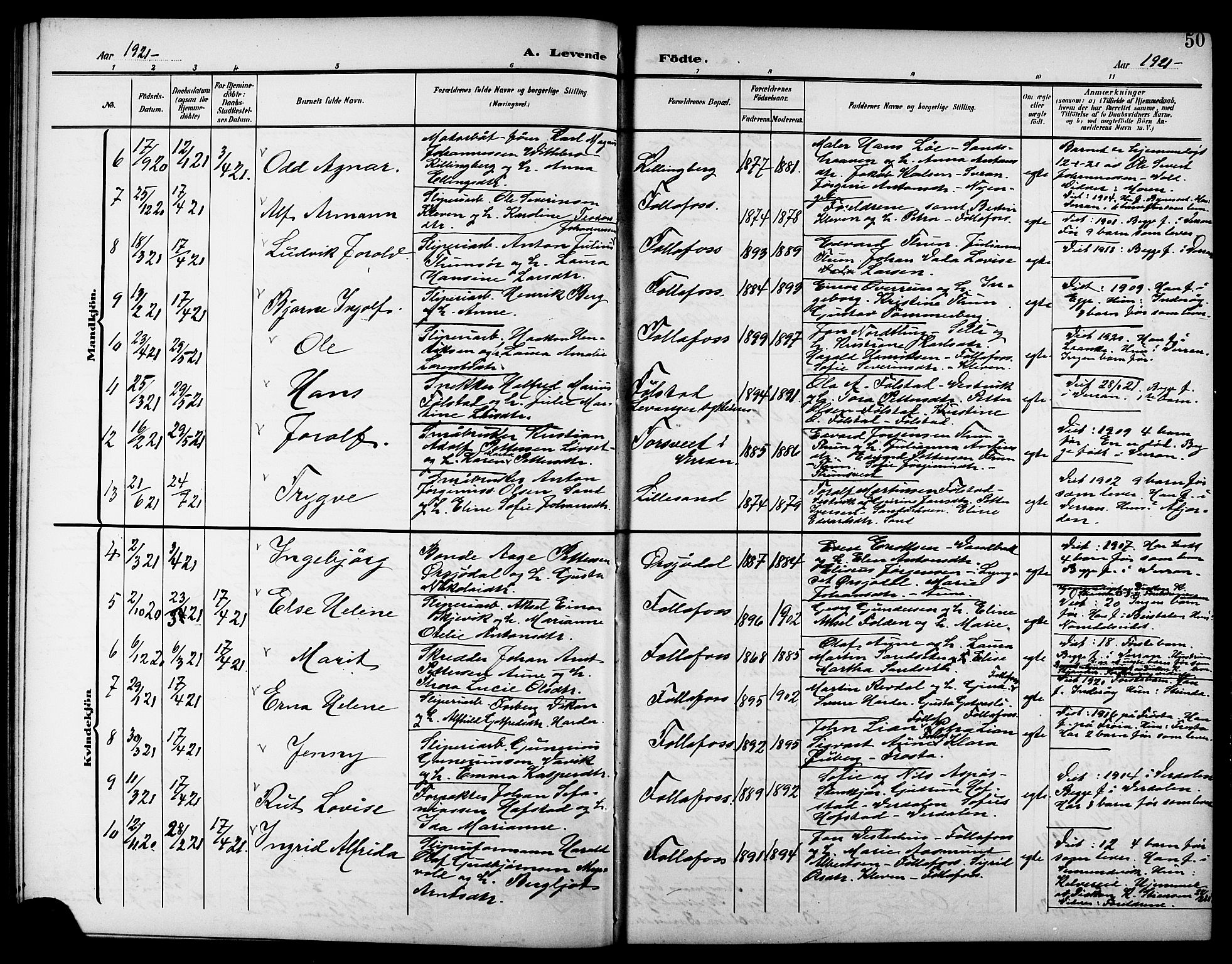 Ministerialprotokoller, klokkerbøker og fødselsregistre - Nord-Trøndelag, SAT/A-1458/744/L0424: Parish register (copy) no. 744C03, 1906-1923, p. 50