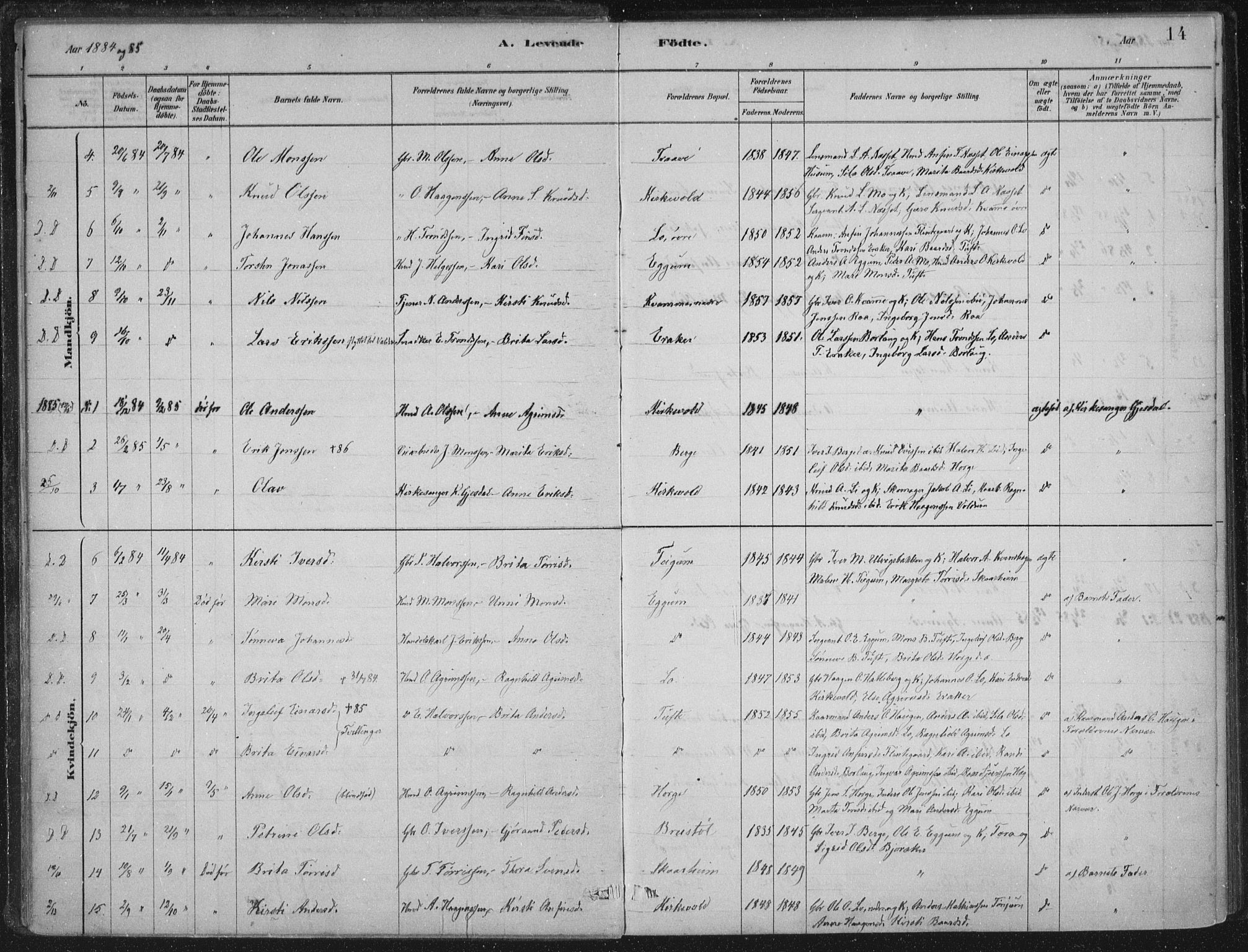 Lærdal sokneprestembete, AV/SAB-A-81201: Parish register (official) no. C  1, 1878-1911, p. 14