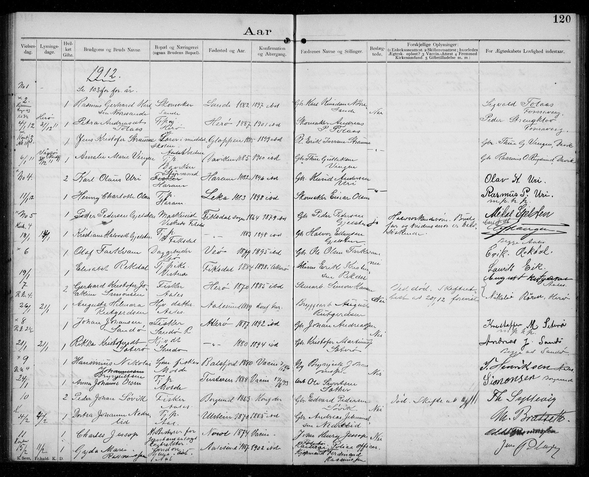 Ministerialprotokoller, klokkerbøker og fødselsregistre - Møre og Romsdal, AV/SAT-A-1454/529/L0458: Banns register no. 529A08, 1901-1918, p. 120