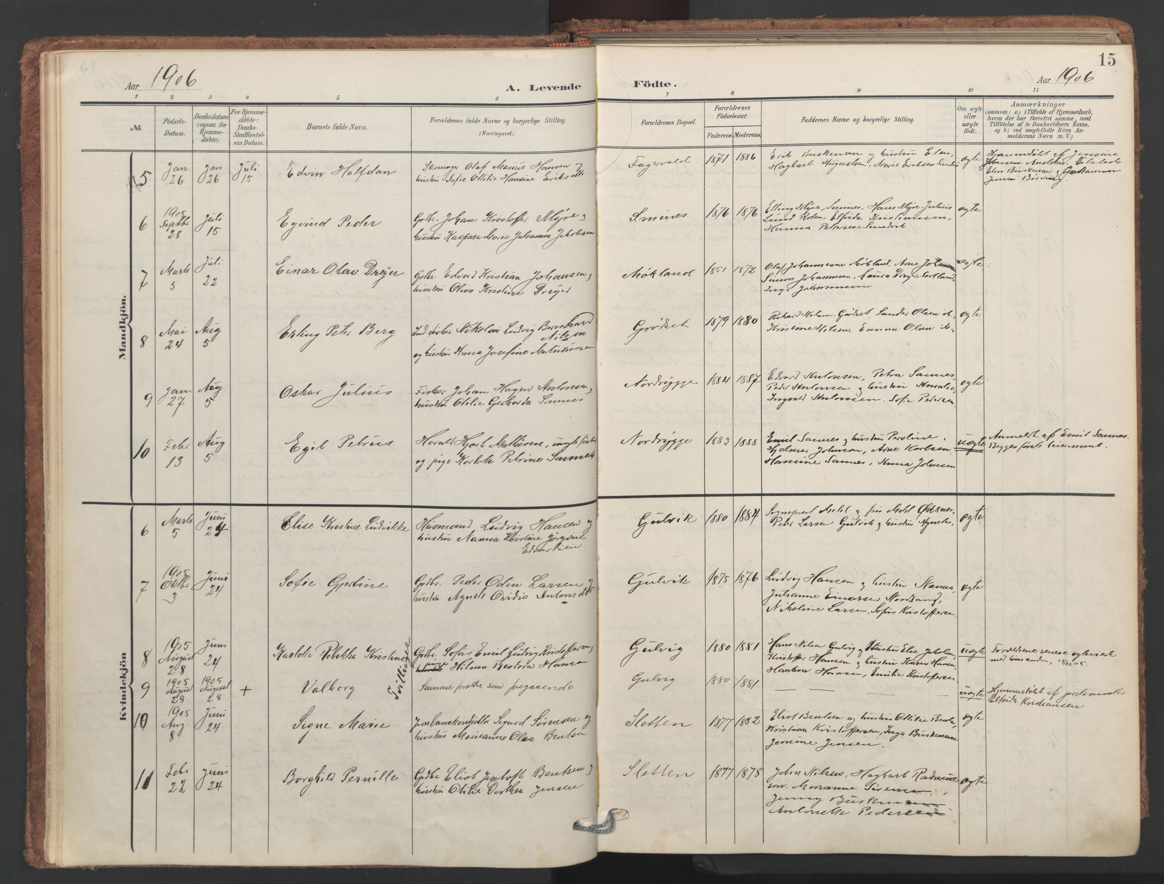 Ministerialprotokoller, klokkerbøker og fødselsregistre - Nordland, AV/SAT-A-1459/893/L1339: Parish register (official) no. 893A11, 1904-1914, p. 15
