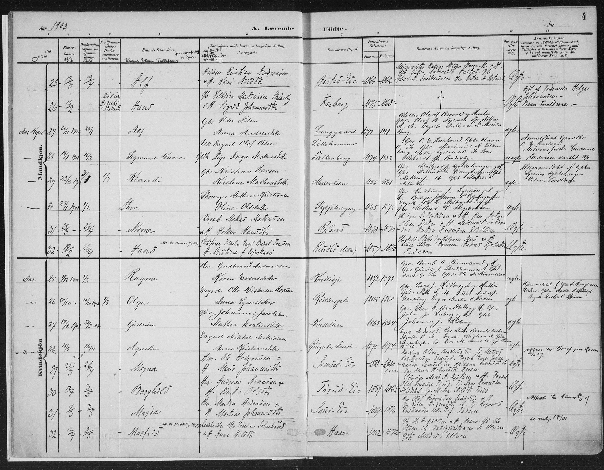 Ringsaker prestekontor, AV/SAH-PREST-014/K/Ka/L0018: Parish register (official) no. 18, 1903-1912, p. 4