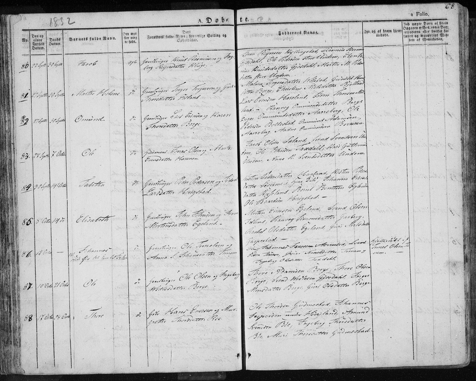 Lye sokneprestkontor, AV/SAST-A-101794/001/30BA/L0004: Parish register (official) no. A 4, 1826-1841, p. 68