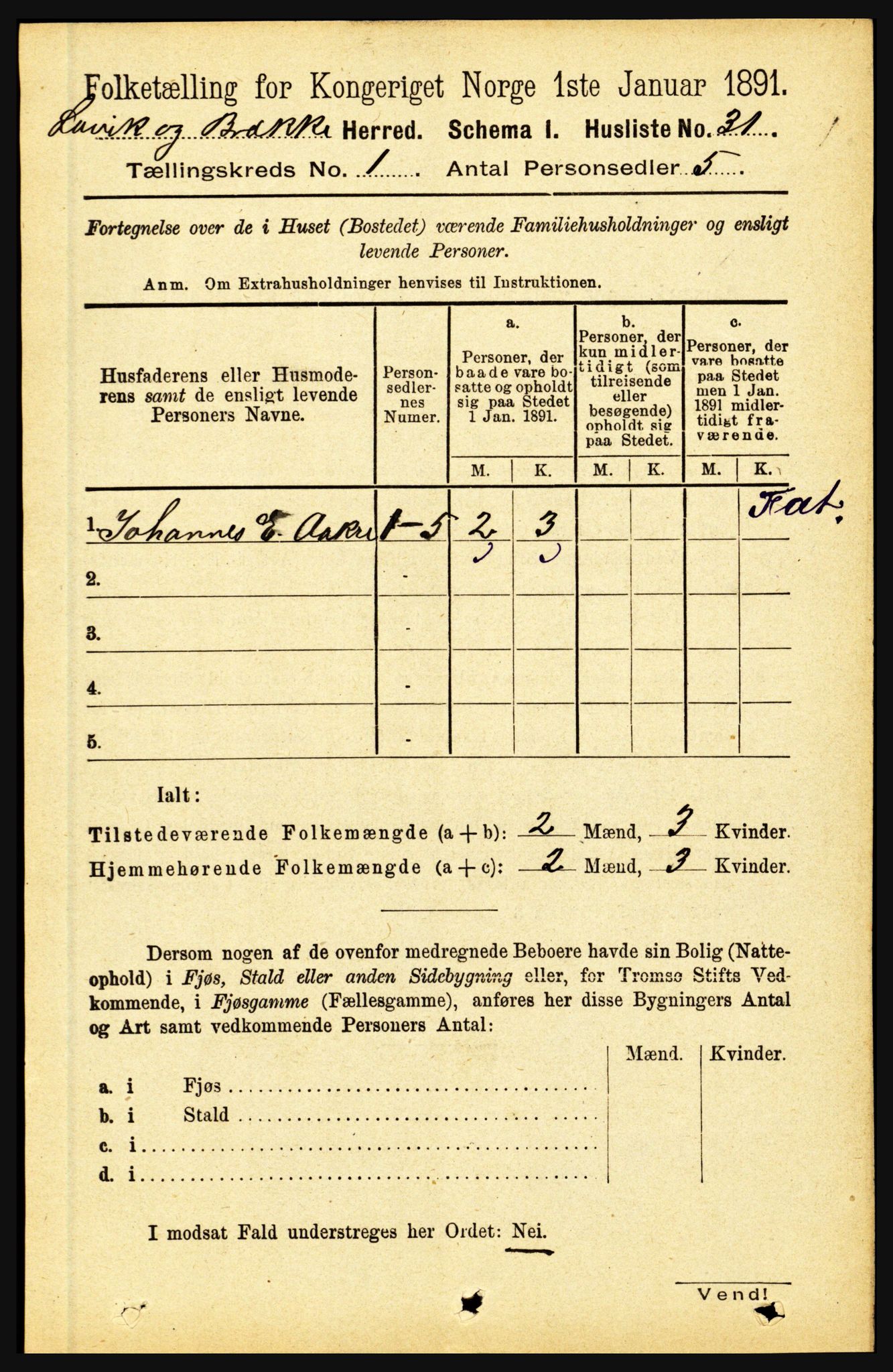 RA, 1891 census for 1415 Lavik og Brekke, 1891, p. 63